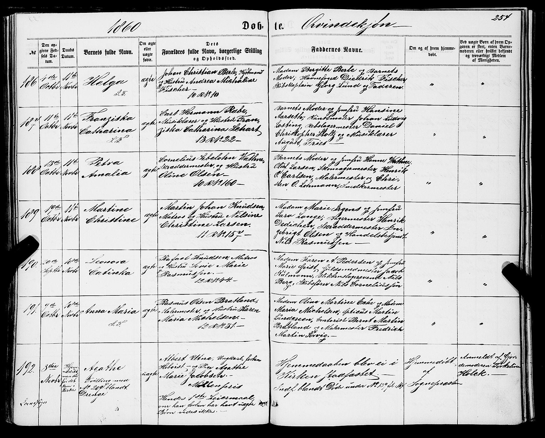 Domkirken sokneprestembete, AV/SAB-A-74801/H/Haa/L0021: Parish register (official) no. B 4, 1859-1871, p. 254