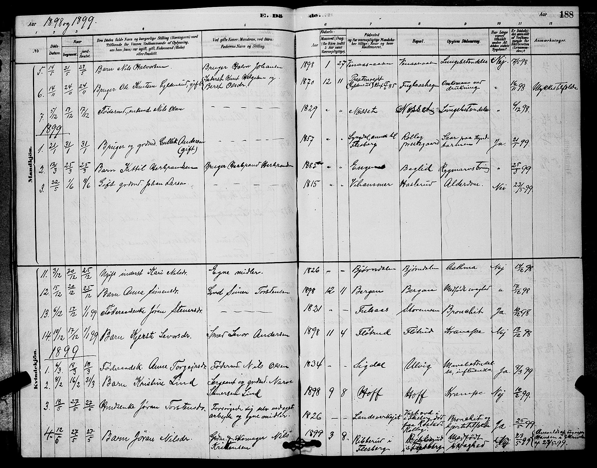 Rollag kirkebøker, AV/SAKO-A-240/G/Ga/L0004: Parish register (copy) no. I 4, 1878-1903, p. 188