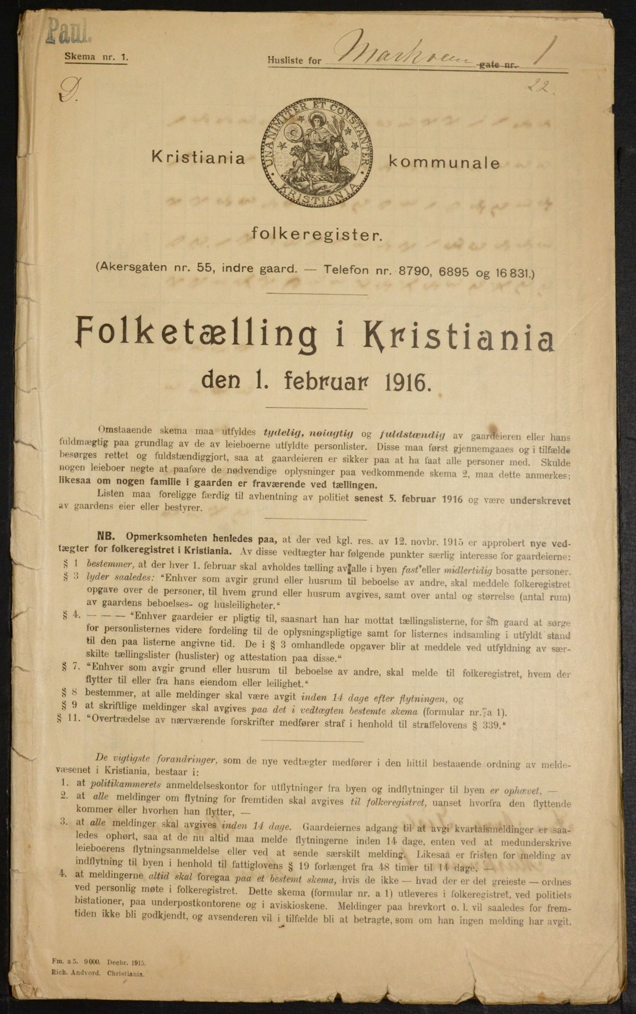 OBA, Municipal Census 1916 for Kristiania, 1916, p. 64359