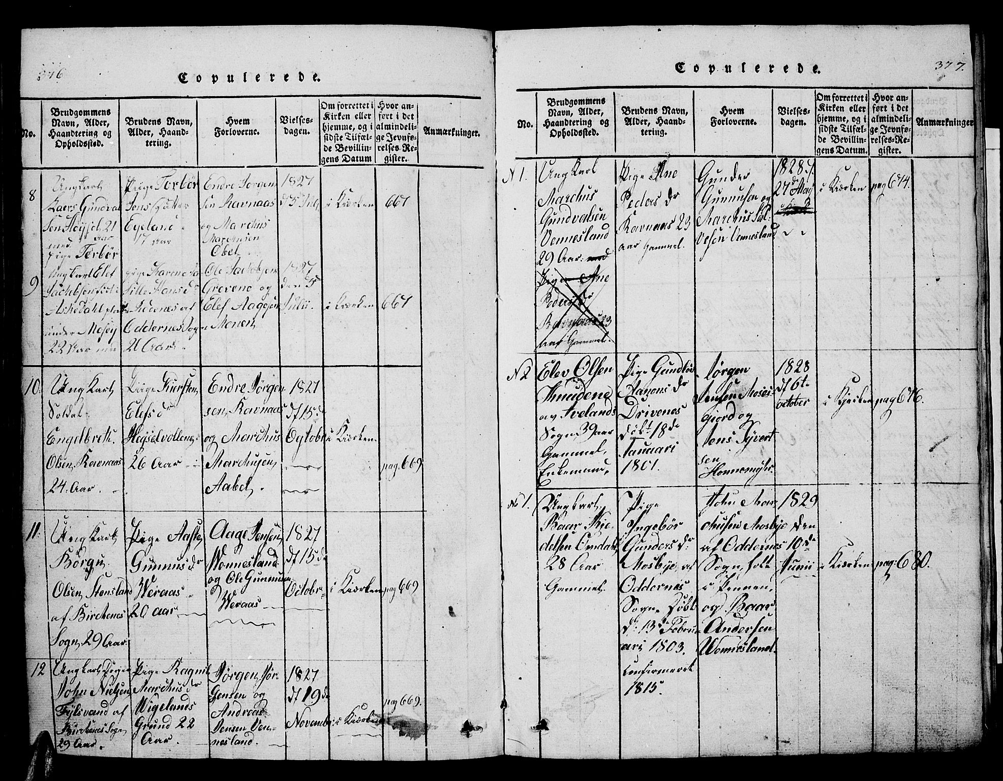 Vennesla sokneprestkontor, SAK/1111-0045/Fb/Fbb/L0001: Parish register (copy) no. B 1, 1820-1834, p. 376-377