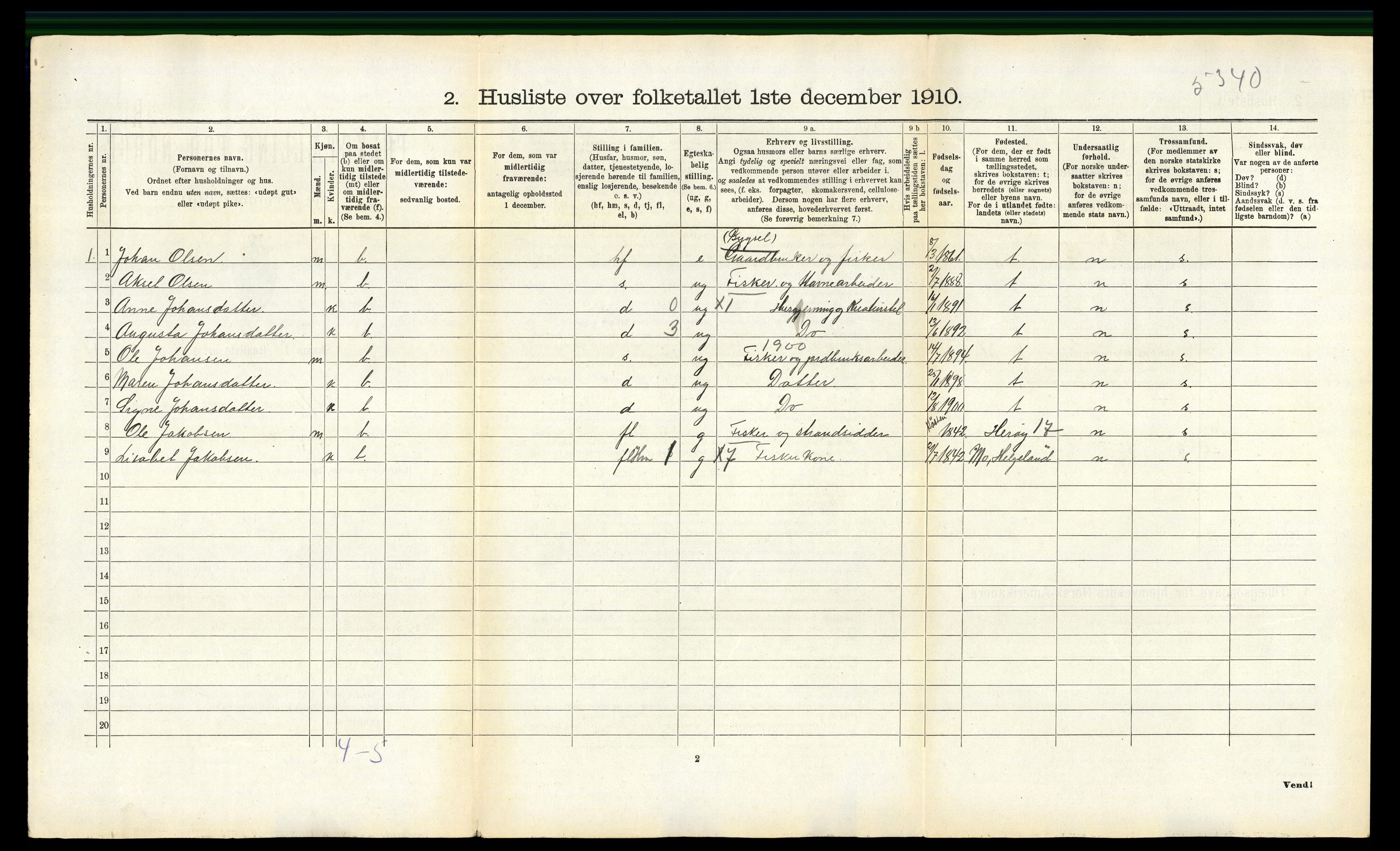 RA, 1910 census for Nesna, 1910, p. 483