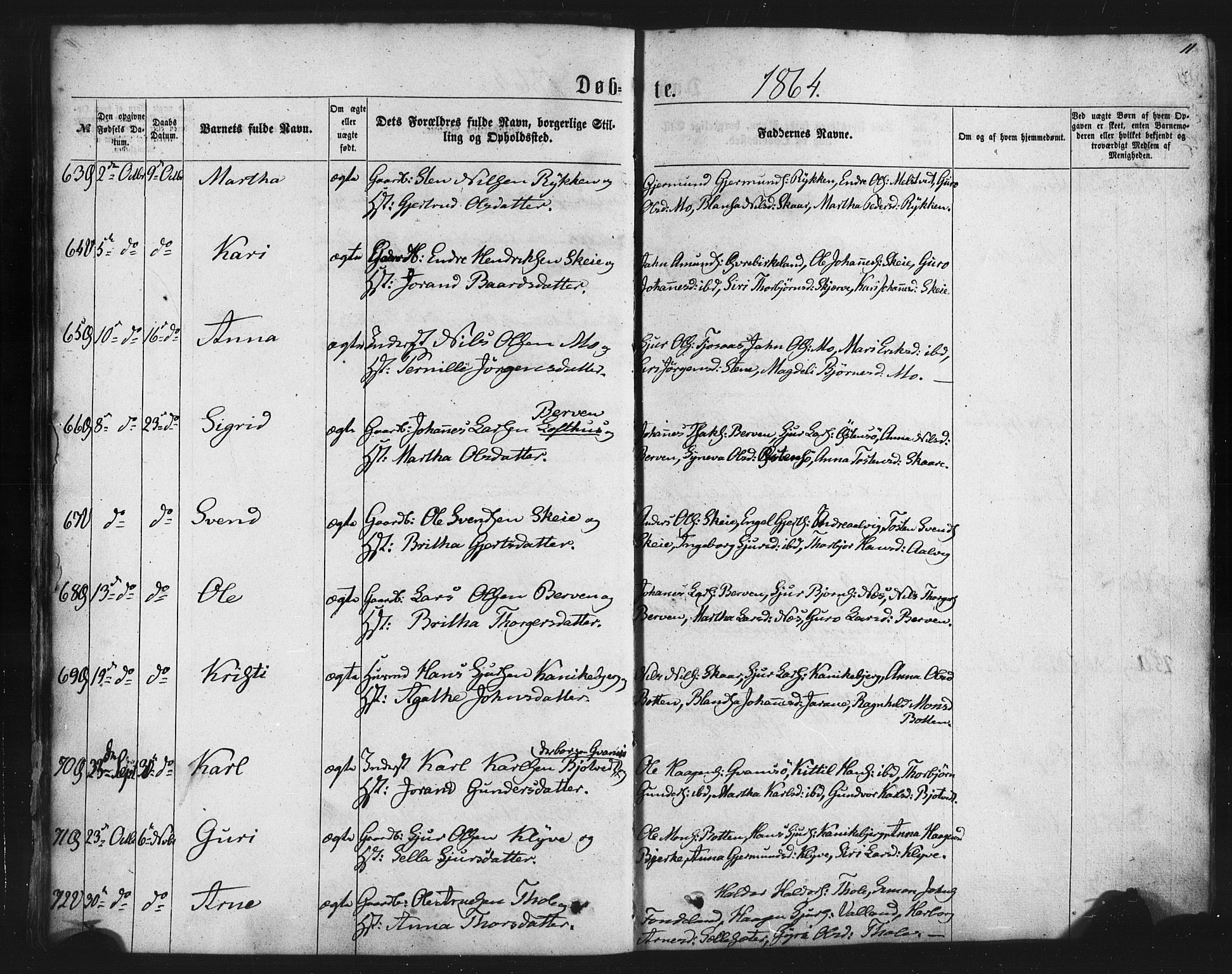 Kvam sokneprestembete, SAB/A-76201/H/Haa: Parish register (official) no. A 9, 1864-1879, p. 11