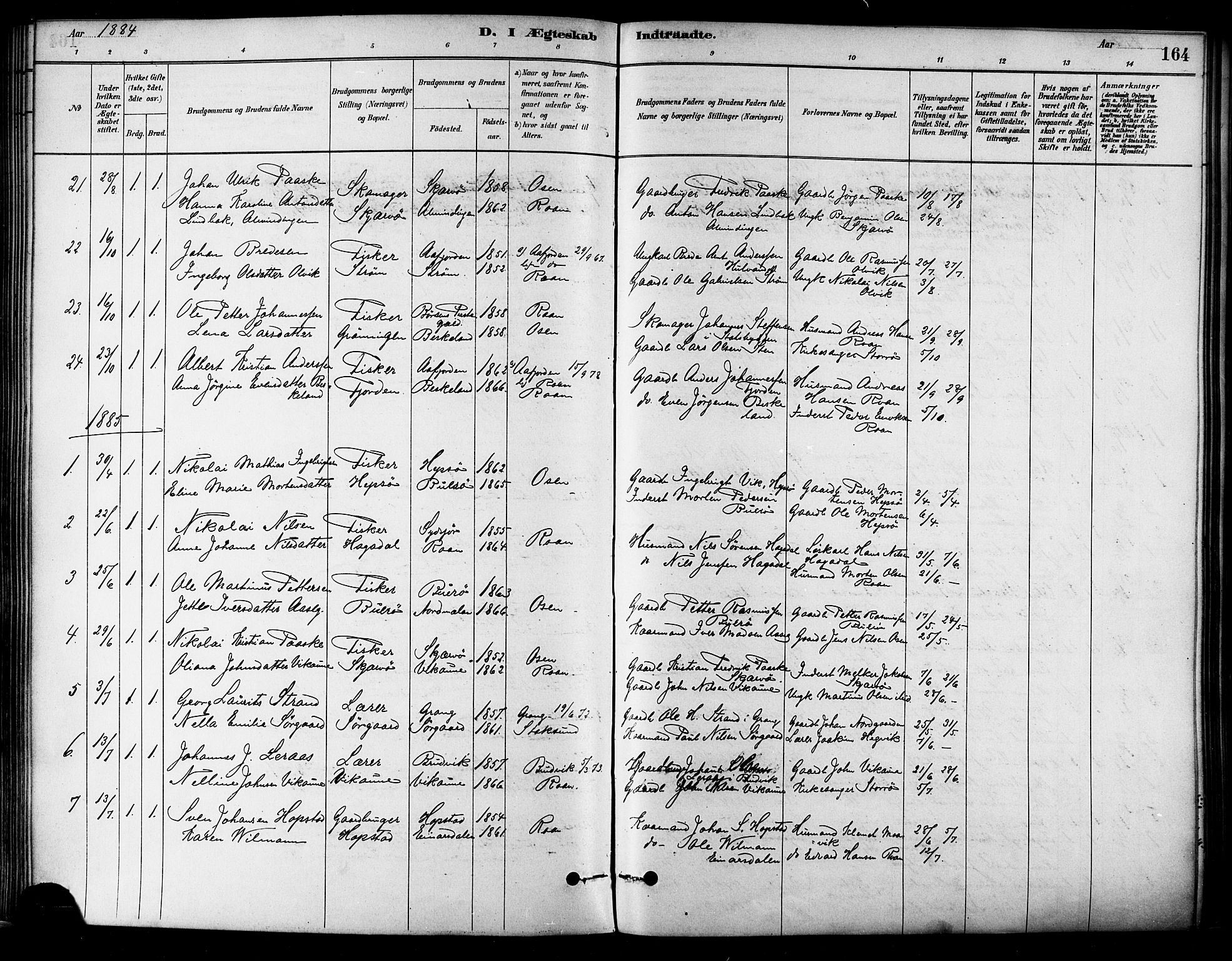 Ministerialprotokoller, klokkerbøker og fødselsregistre - Sør-Trøndelag, SAT/A-1456/657/L0707: Parish register (official) no. 657A08, 1879-1893, p. 164
