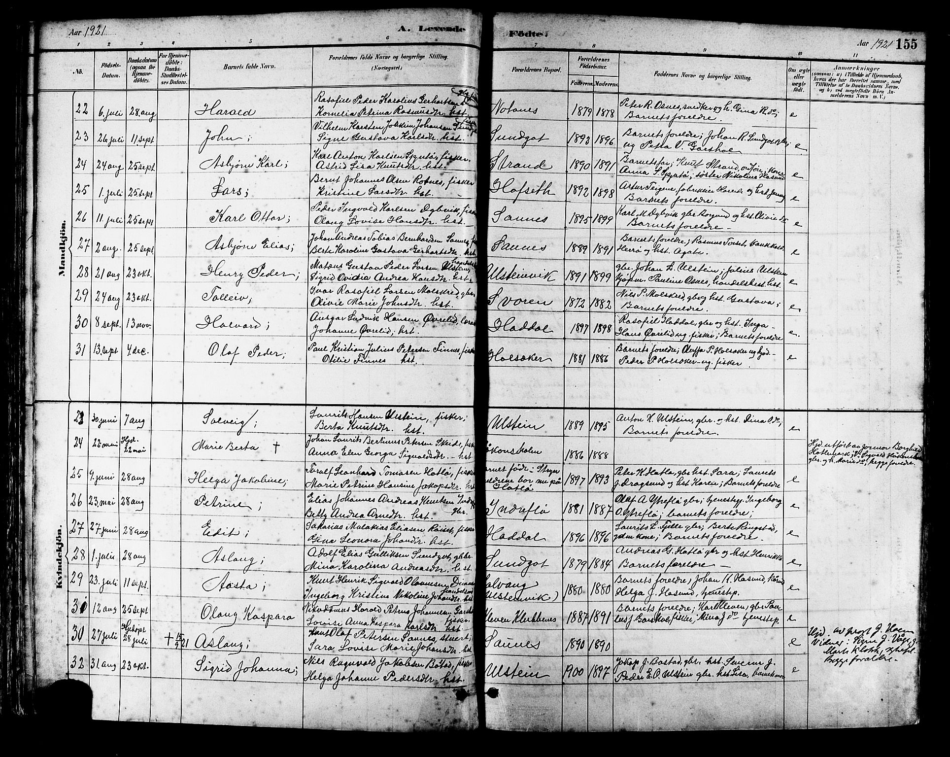 Ministerialprotokoller, klokkerbøker og fødselsregistre - Møre og Romsdal, AV/SAT-A-1454/509/L0112: Parish register (copy) no. 509C02, 1883-1922, p. 155