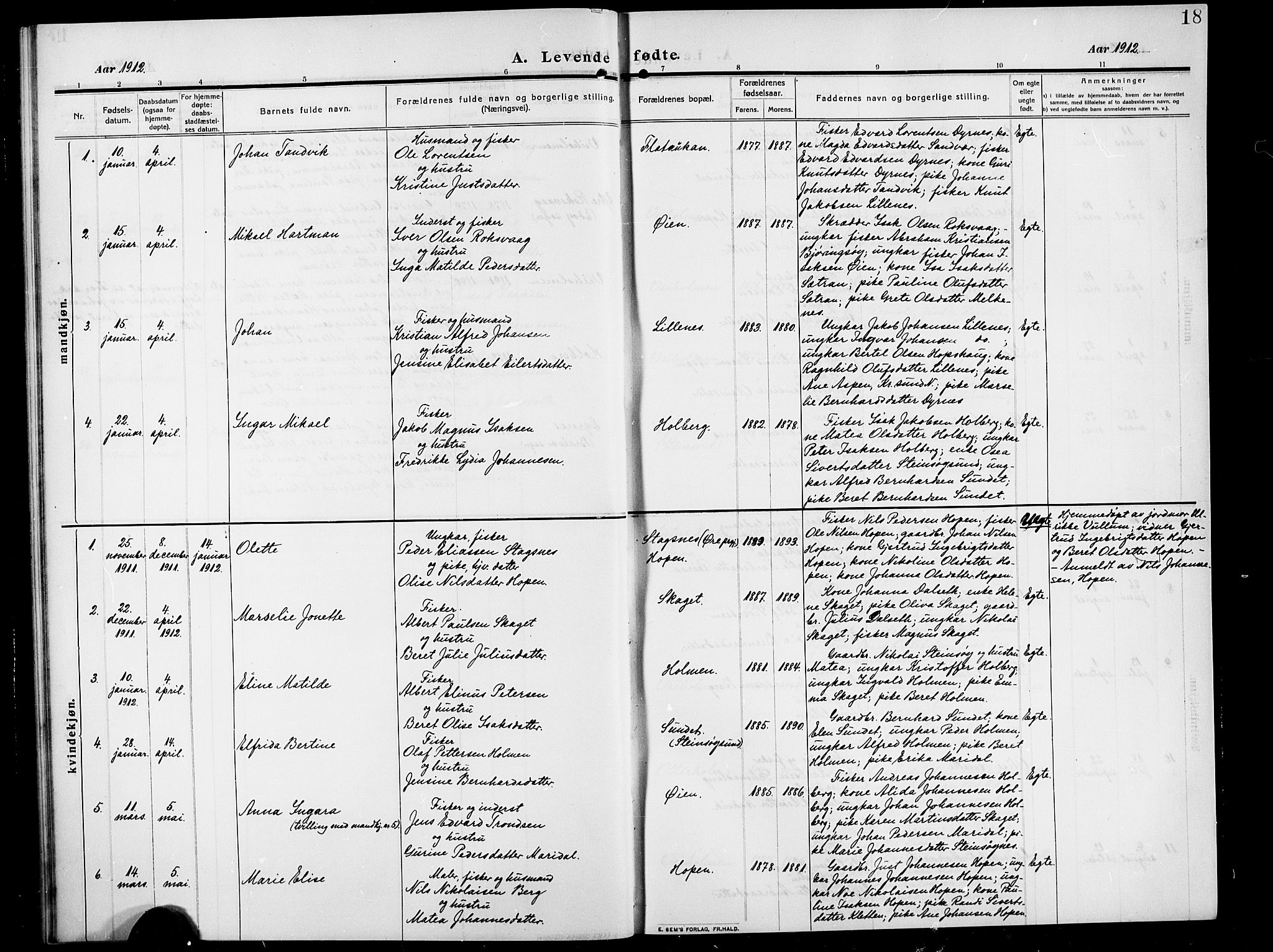 Ministerialprotokoller, klokkerbøker og fødselsregistre - Møre og Romsdal, SAT/A-1454/583/L0956: Parish register (copy) no. 583C01, 1909-1925, p. 18