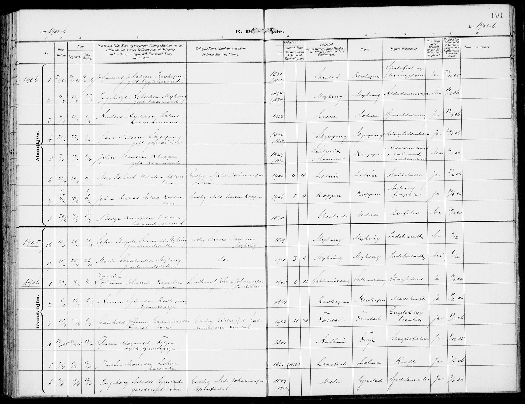 Haus sokneprestembete, AV/SAB-A-75601/H/Haa: Parish register (official) no. C  2, 1900-1915, p. 191