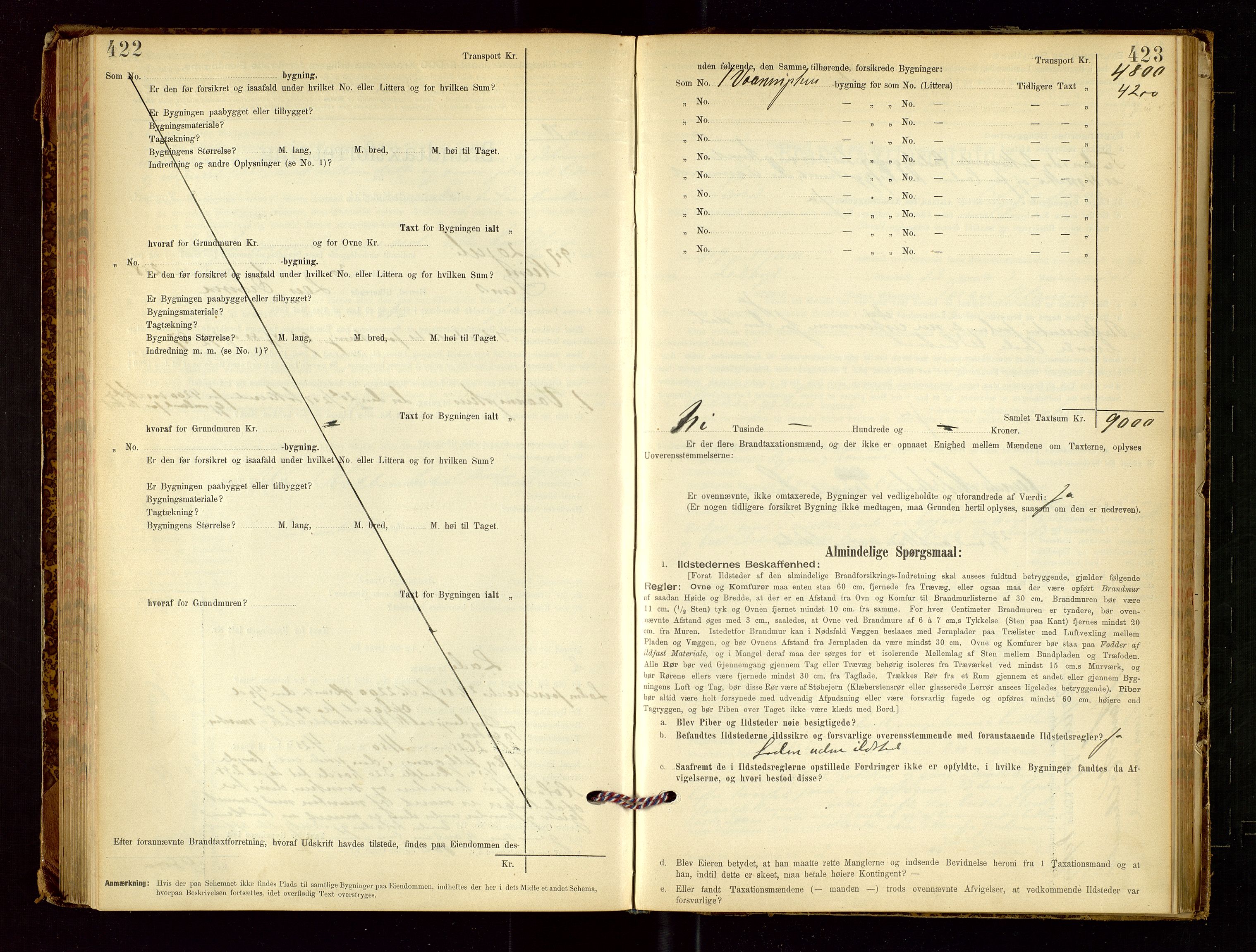 Sand lensmannskontor, AV/SAST-A-100415/Goc/L0001: "Brandtaxationsprotokol", 1895-1935, p. 422-423