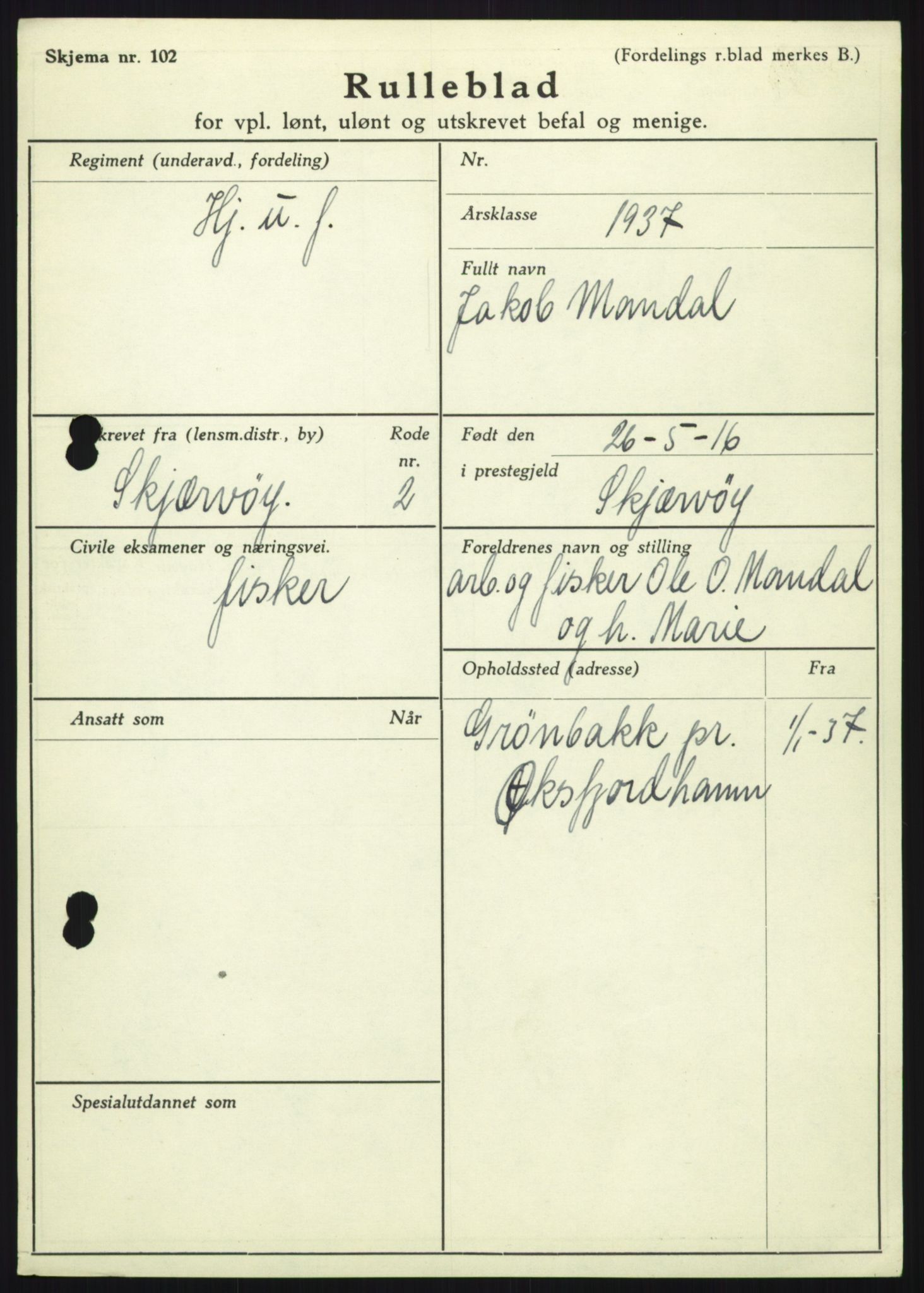 Forsvaret, Troms infanteriregiment nr. 16, AV/RA-RAFA-3146/P/Pa/L0021: Rulleblad for regimentets menige mannskaper, årsklasse 1937, 1937, p. 737