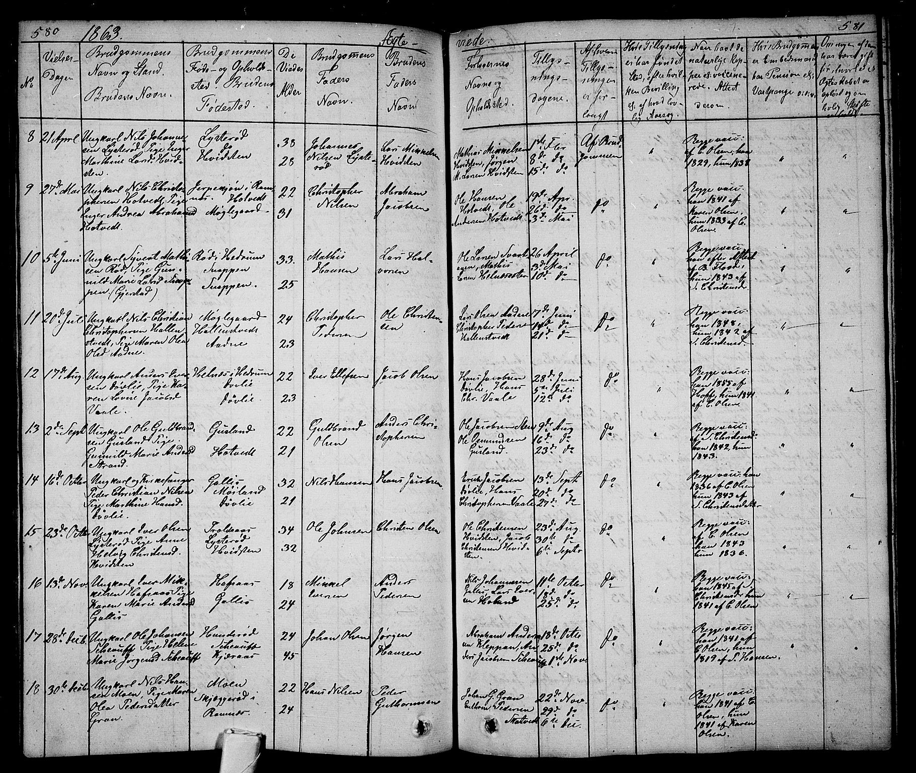 Andebu kirkebøker, AV/SAKO-A-336/G/Ga/L0003: Parish register (copy) no. I 3, 1832-1867, p. 580-581