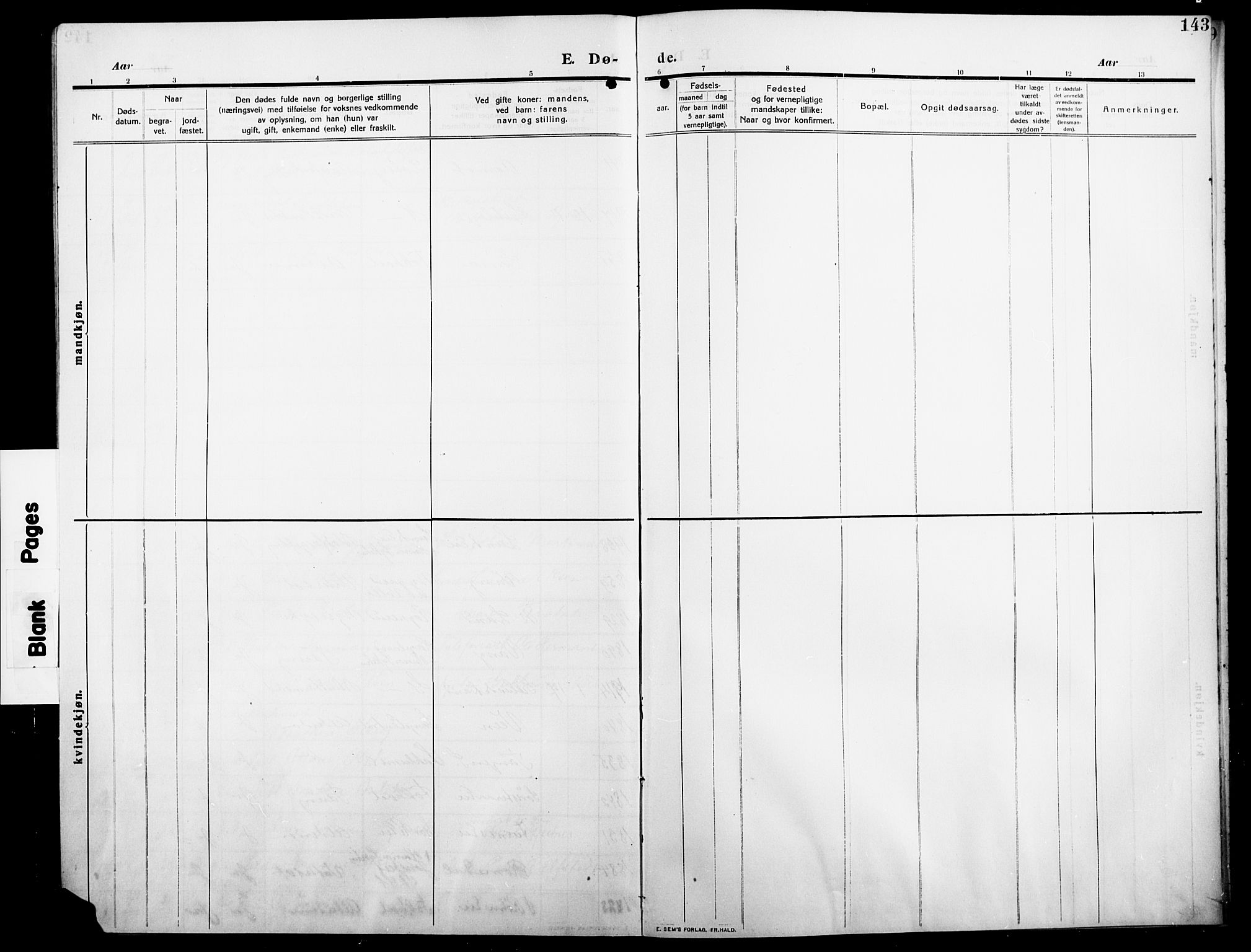 Stange prestekontor, AV/SAH-PREST-002/L/L0014: Parish register (copy) no. 14, 1909-1917, p. 143