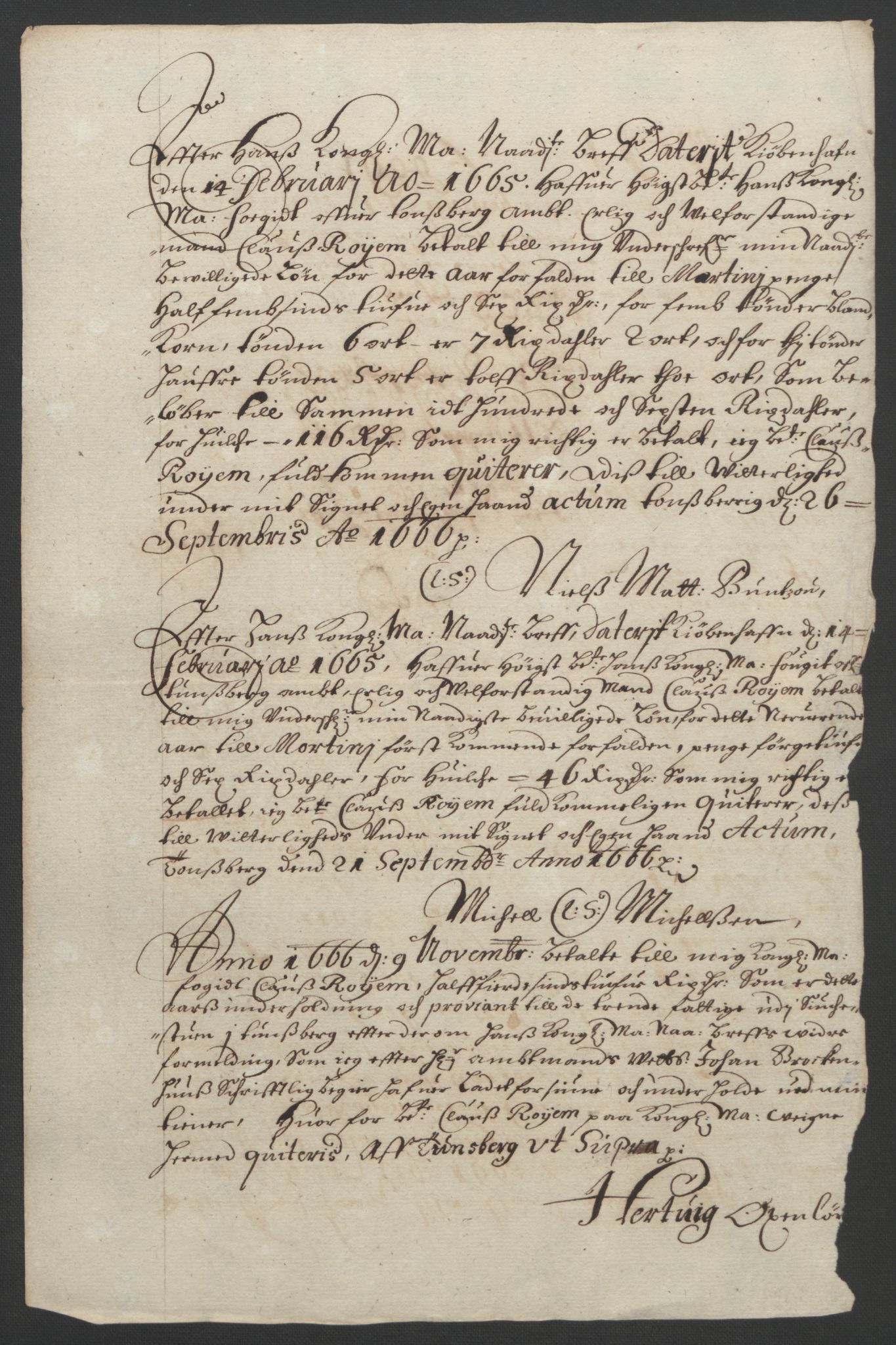 Rentekammeret inntil 1814, Reviderte regnskaper, Fogderegnskap, AV/RA-EA-4092/R32/L1842: Fogderegnskap Jarlsberg grevskap, 1664-1673, p. 81