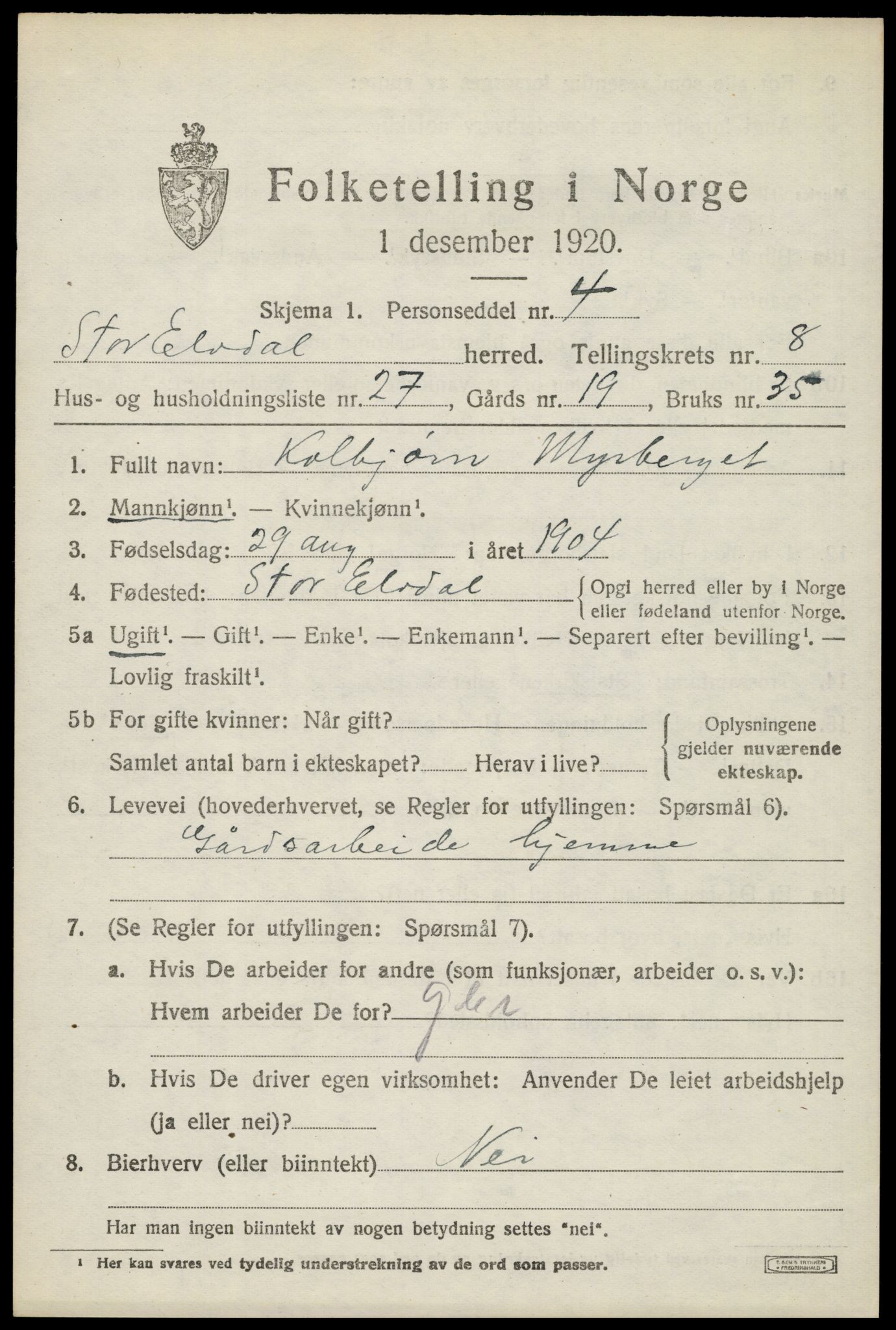 SAH, 1920 census for Stor-Elvdal, 1920, p. 6870