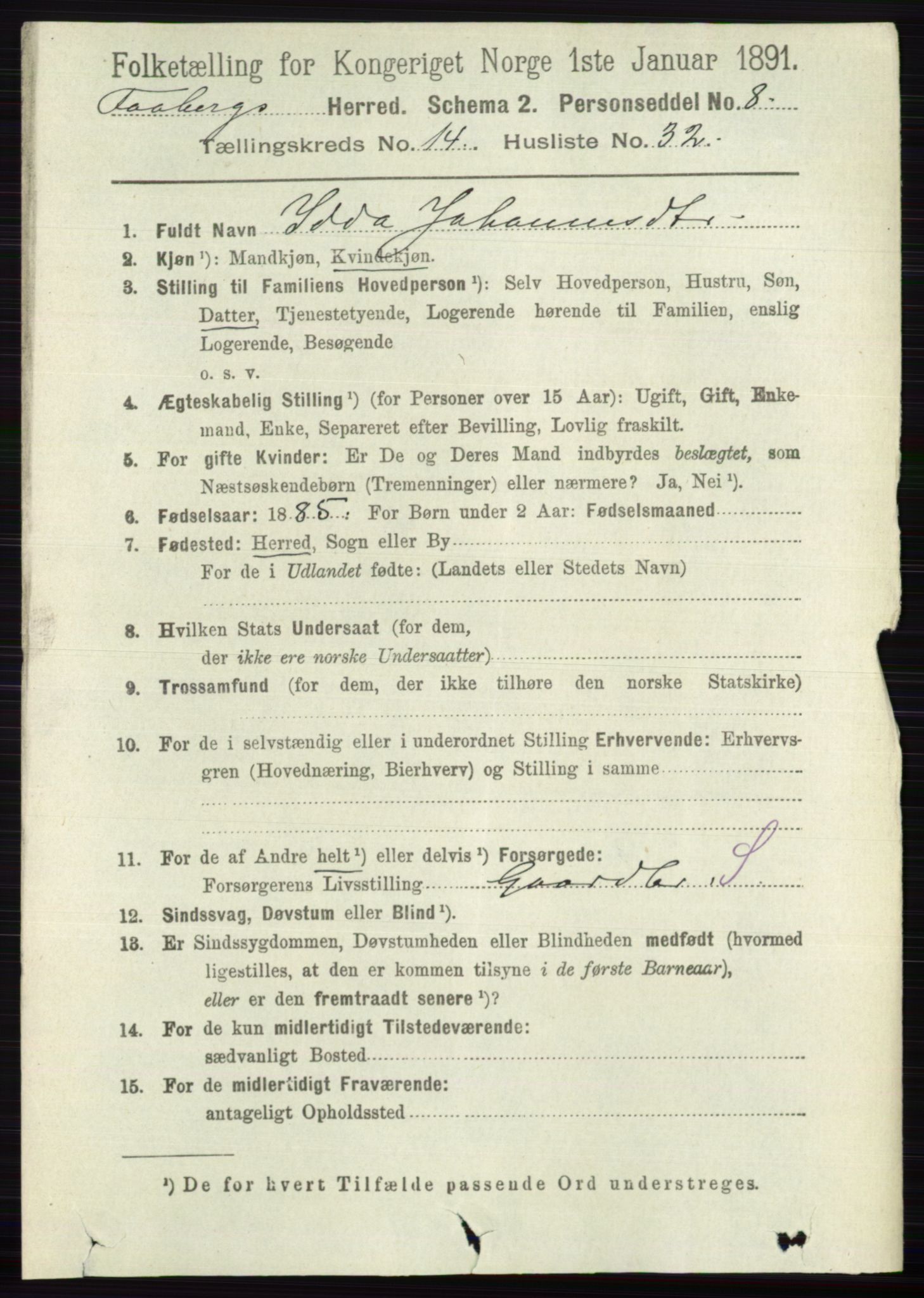 RA, 1891 census for 0524 Fåberg, 1891, p. 5828