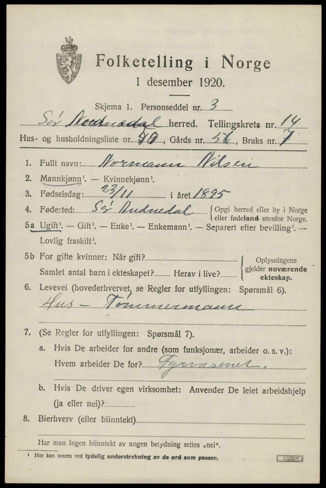 SAK, 1920 census for Sør-Audnedal, 1920, p. 5641
