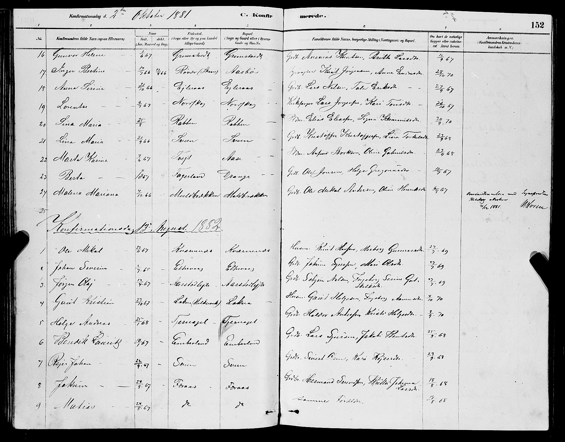 Sveio Sokneprestembete, SAB/A-78501/H/Hab: Parish register (copy) no. A 3, 1878-1896, p. 152