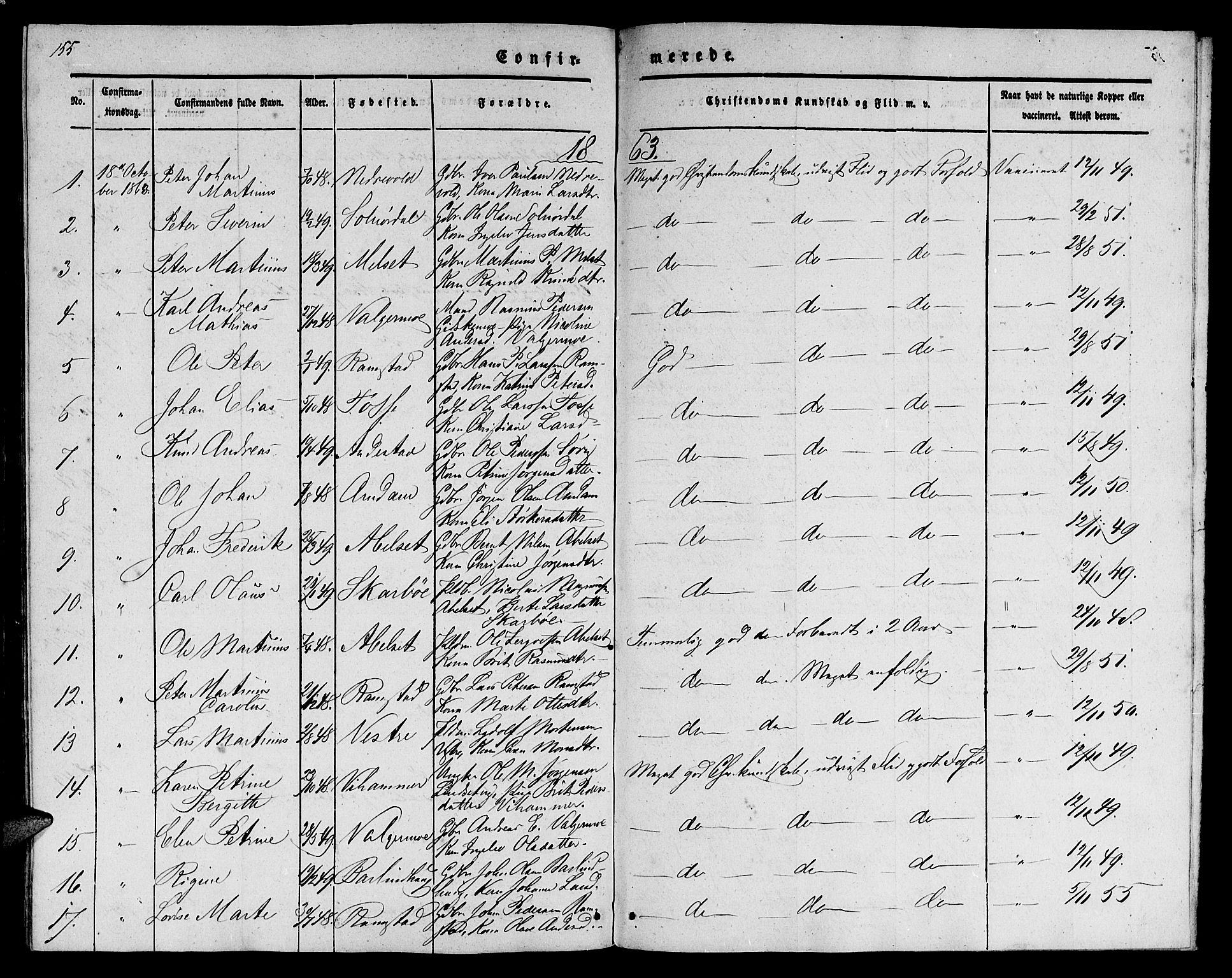 Ministerialprotokoller, klokkerbøker og fødselsregistre - Møre og Romsdal, SAT/A-1454/522/L0324: Parish register (copy) no. 522C03, 1854-1871, p. 155