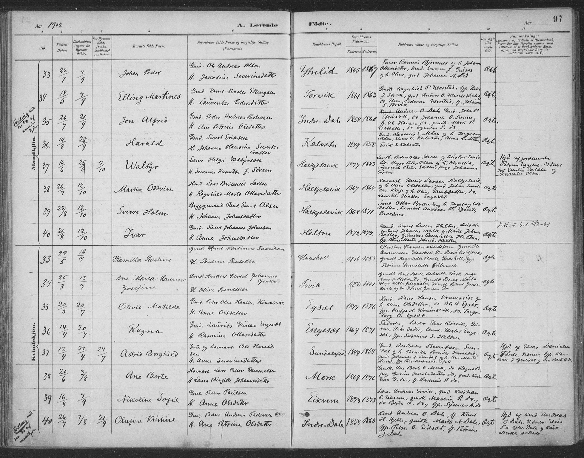 Ministerialprotokoller, klokkerbøker og fødselsregistre - Møre og Romsdal, AV/SAT-A-1454/511/L0142: Parish register (official) no. 511A09, 1891-1905, p. 97