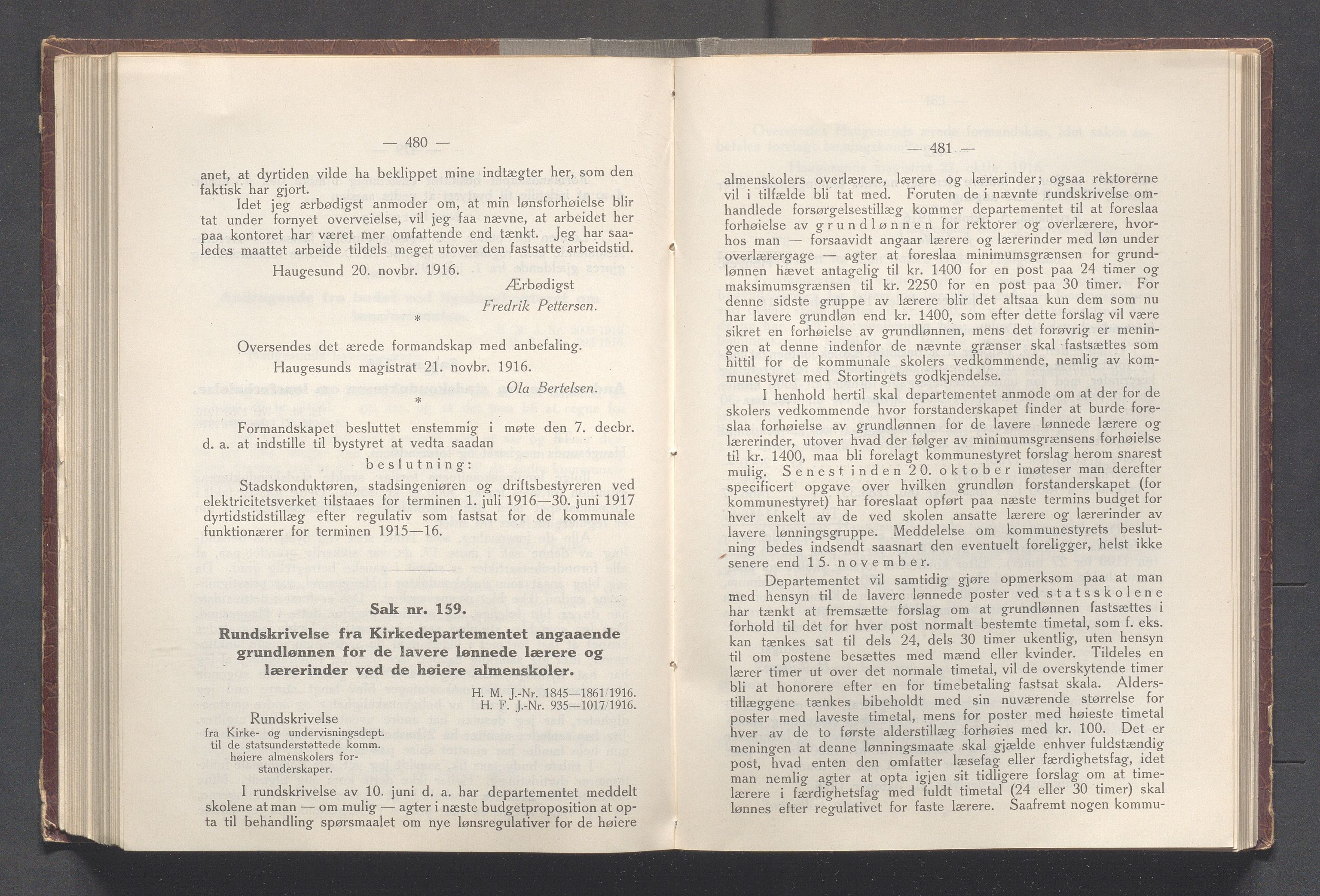 Haugesund kommune - Formannskapet og Bystyret, IKAR/A-740/A/Abb/L0002: Bystyreforhandlinger, 1908-1917, p. 908