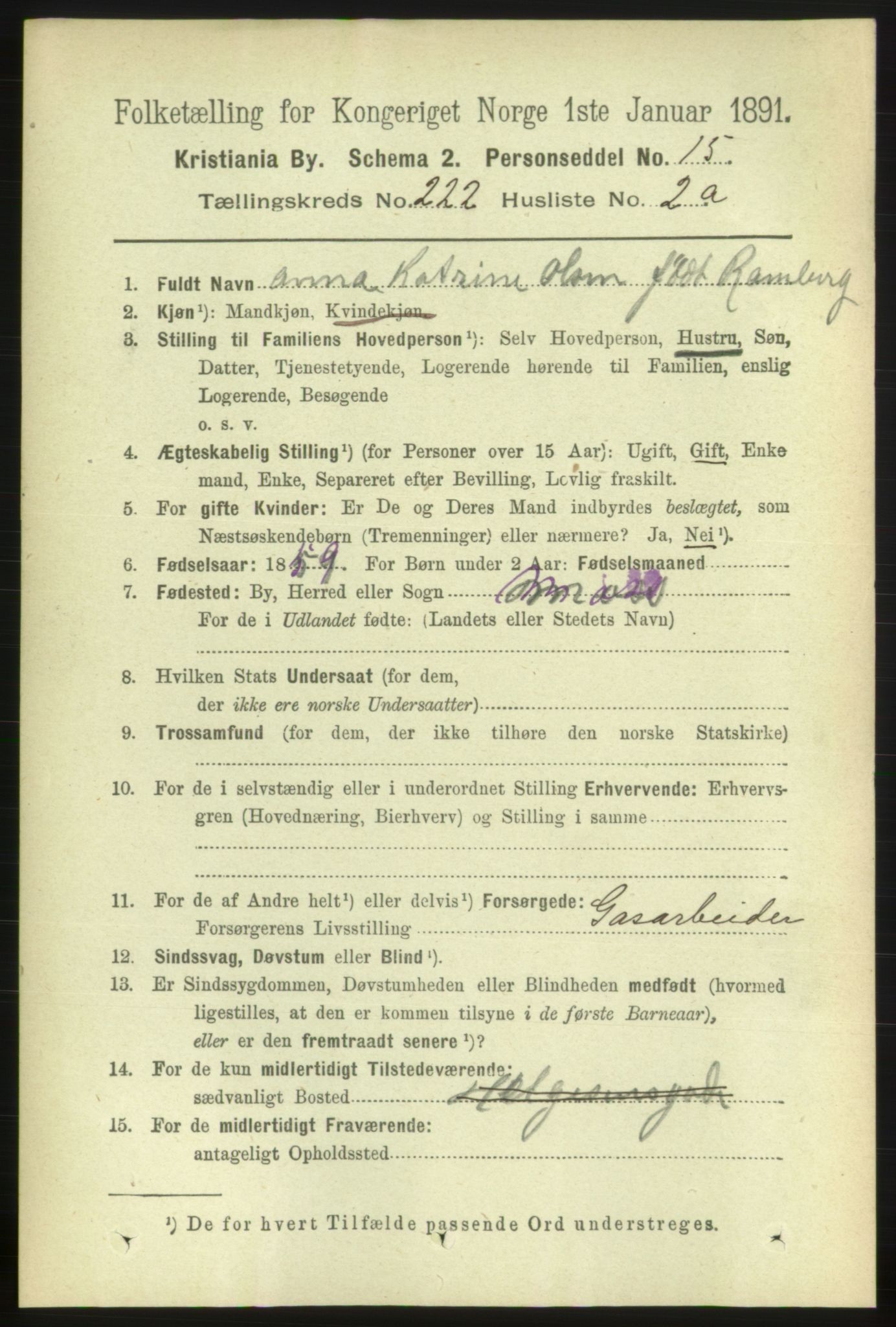 RA, 1891 census for 0301 Kristiania, 1891, p. 133075