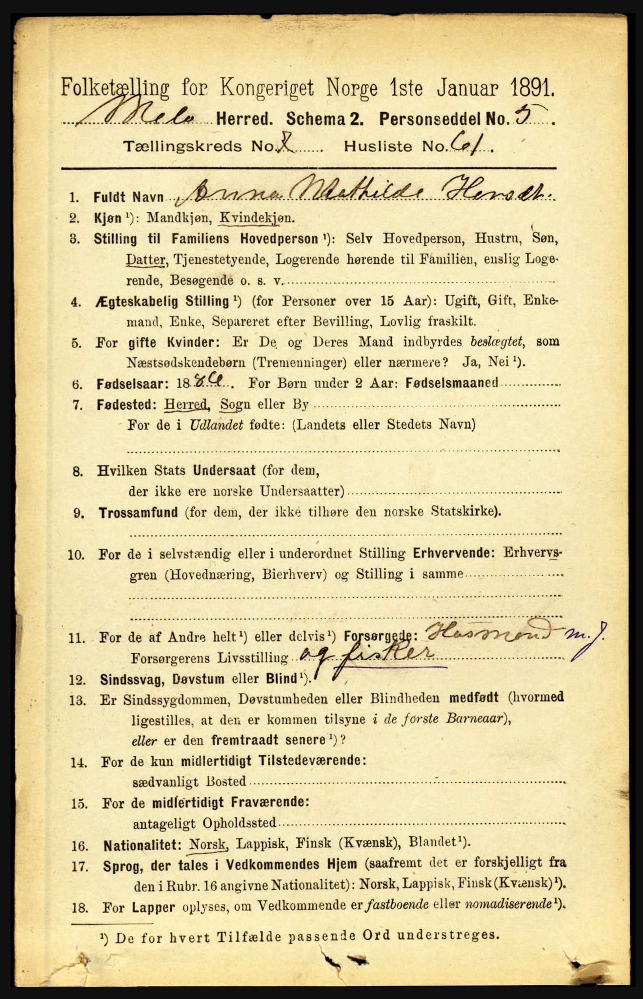 RA, 1891 census for 1837 Meløy, 1891, p. 3278