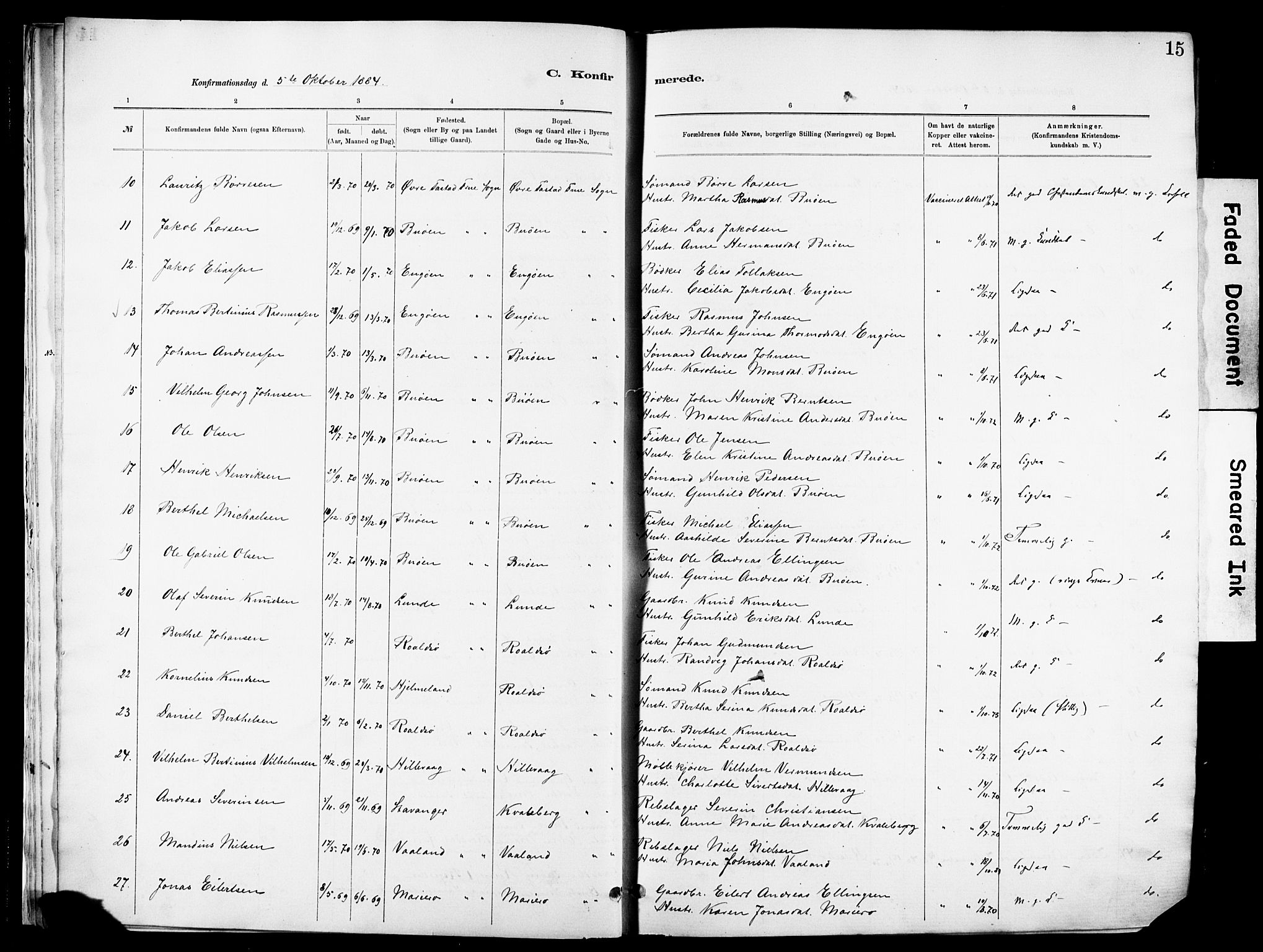 Hetland sokneprestkontor, AV/SAST-A-101826/30/30BA/L0012: Parish register (official) no. A 12, 1882-1912, p. 15