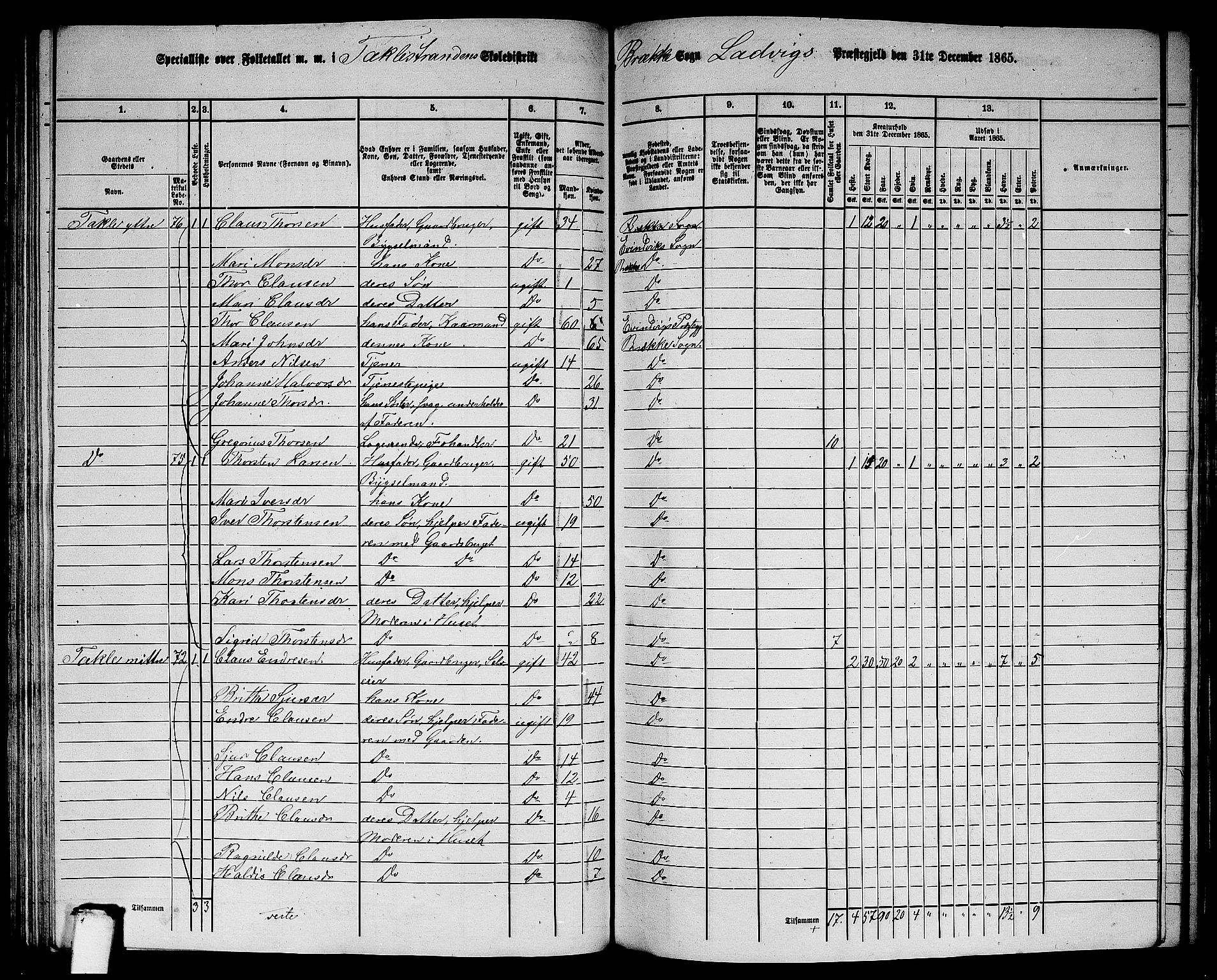 RA, 1865 census for Lavik, 1865, p. 113