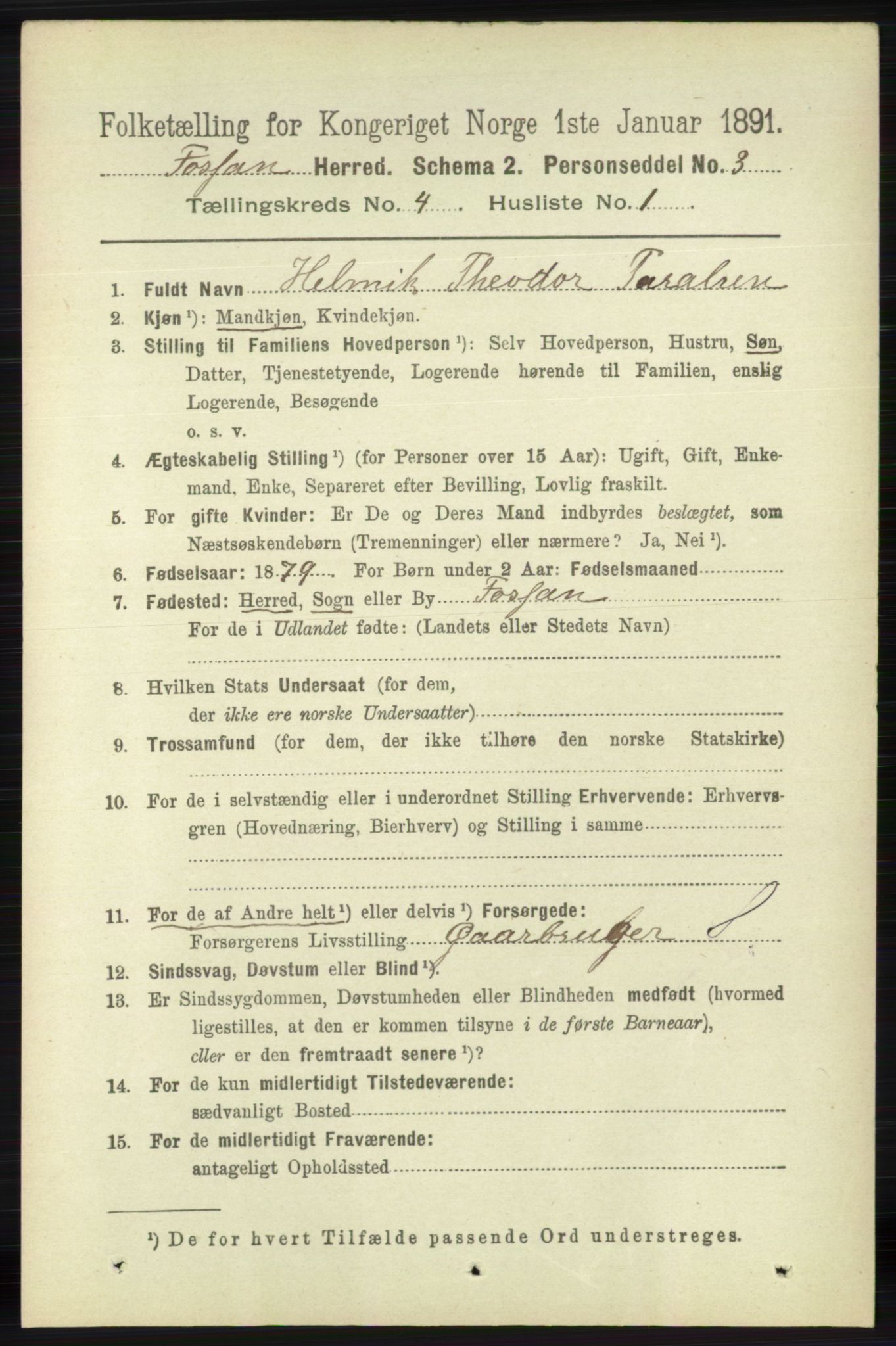 RA, 1891 census for 1129 Forsand, 1891, p. 532