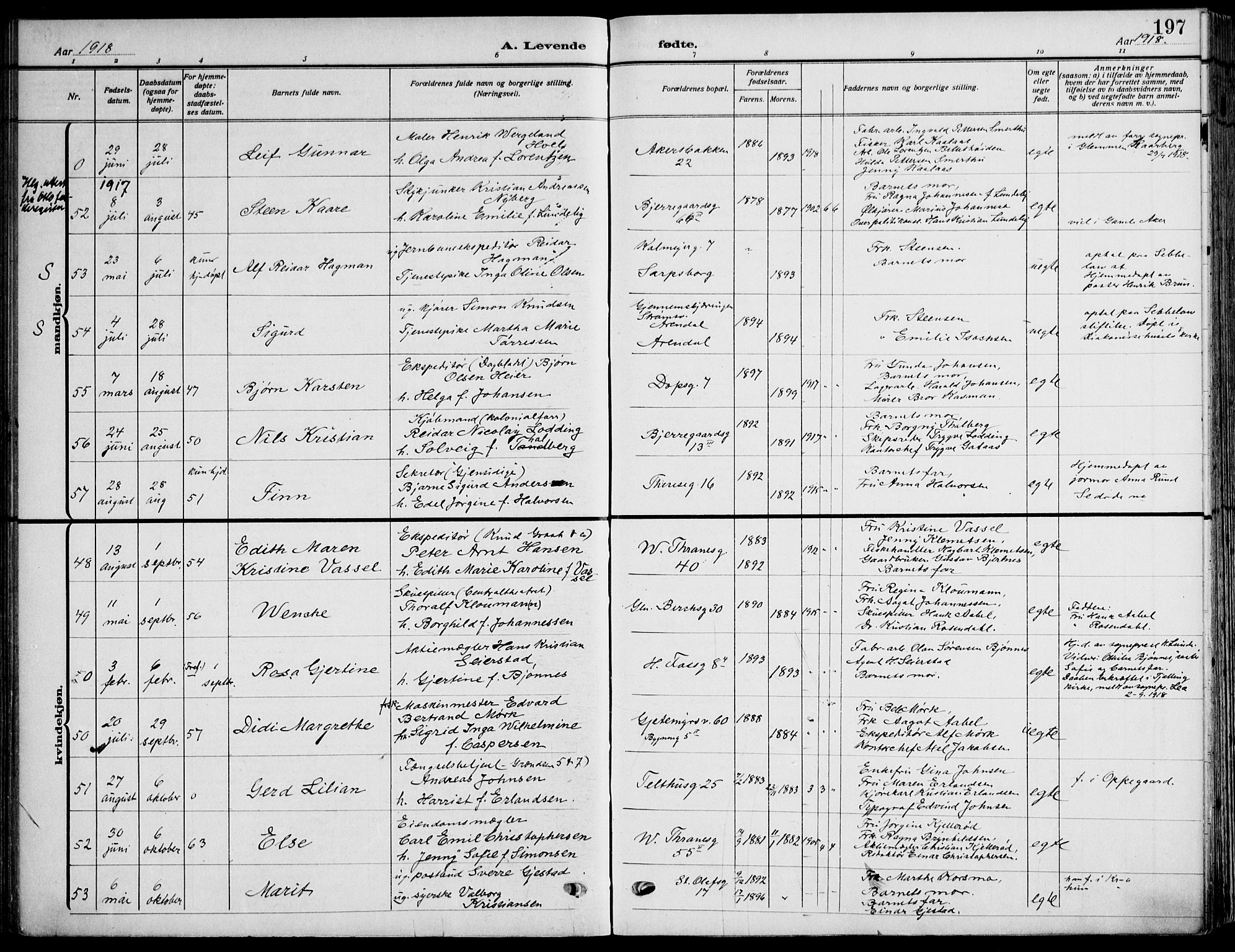 Gamle Aker prestekontor Kirkebøker, SAO/A-10617a/F/L0014: Parish register (official) no. 14, 1909-1924, p. 197