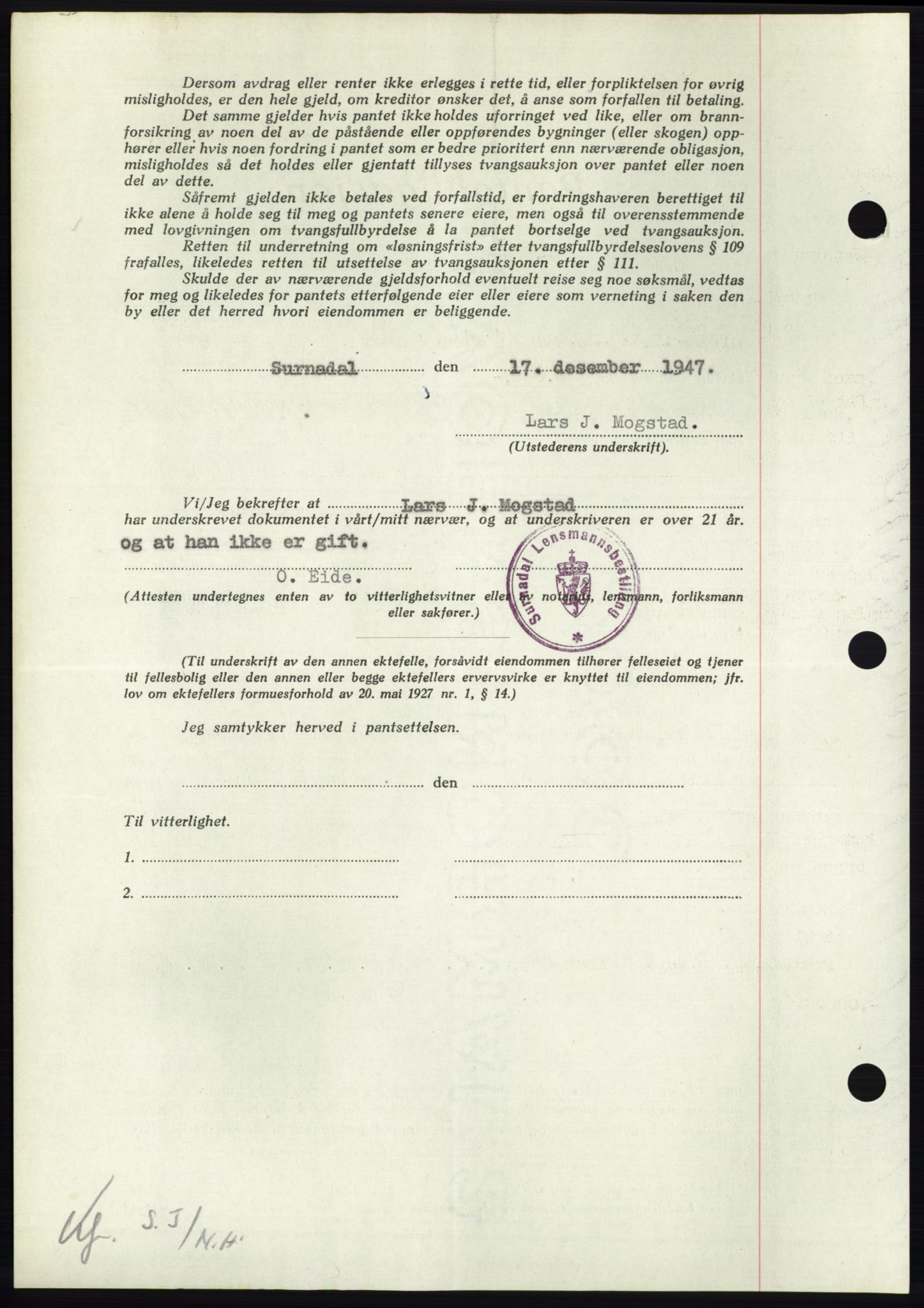 Nordmøre sorenskriveri, AV/SAT-A-4132/1/2/2Ca: Mortgage book no. B97, 1947-1948, Diary no: : 3077/1947