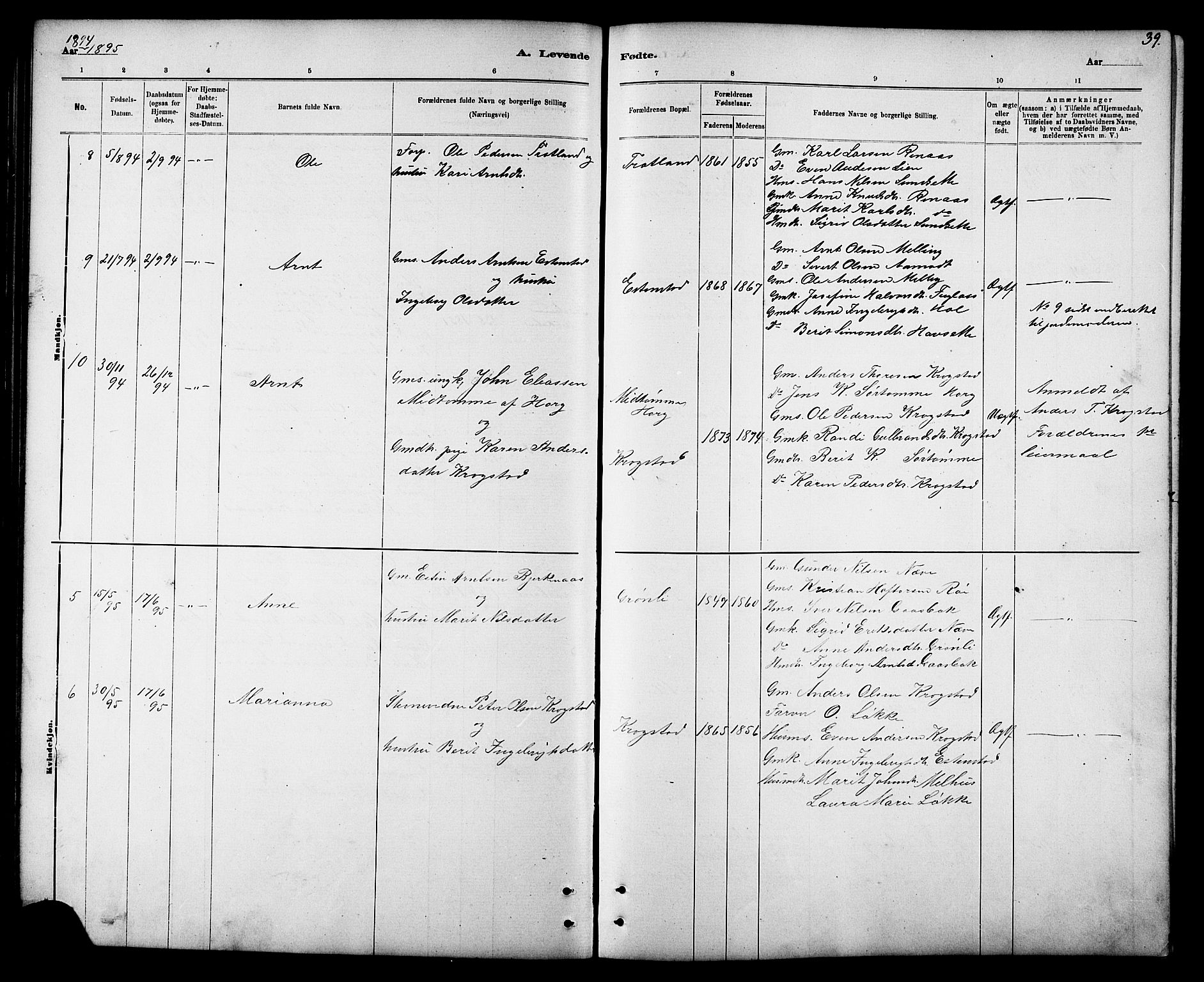 Ministerialprotokoller, klokkerbøker og fødselsregistre - Sør-Trøndelag, AV/SAT-A-1456/694/L1132: Parish register (copy) no. 694C04, 1887-1914, p. 39