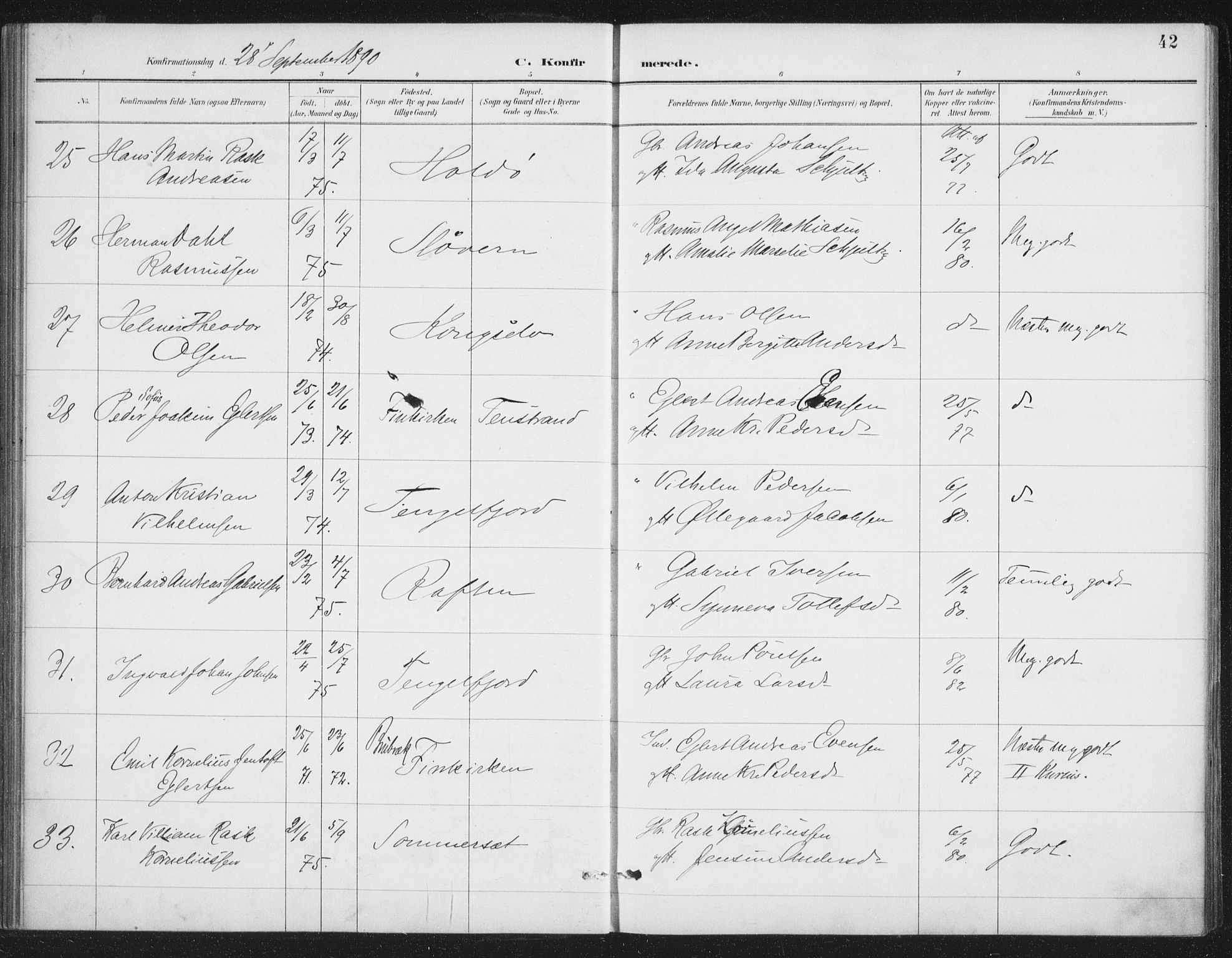 Ministerialprotokoller, klokkerbøker og fødselsregistre - Nordland, AV/SAT-A-1459/888/L1245: Parish register (official) no. 888A11, 1888-1900, p. 42