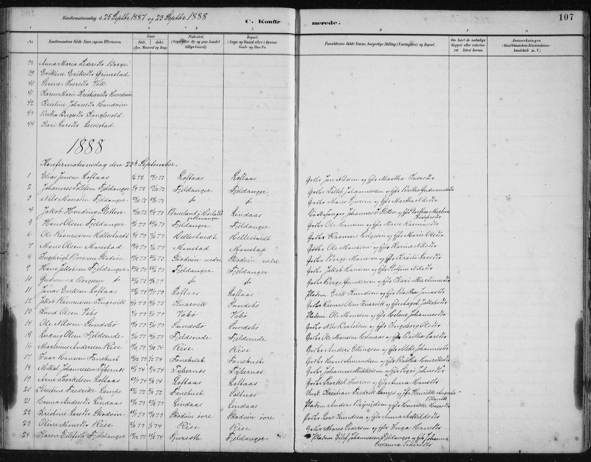 Lindås Sokneprestembete, SAB/A-76701/H/Hab: Parish register (copy) no. B 3, 1886-1914, p. 107