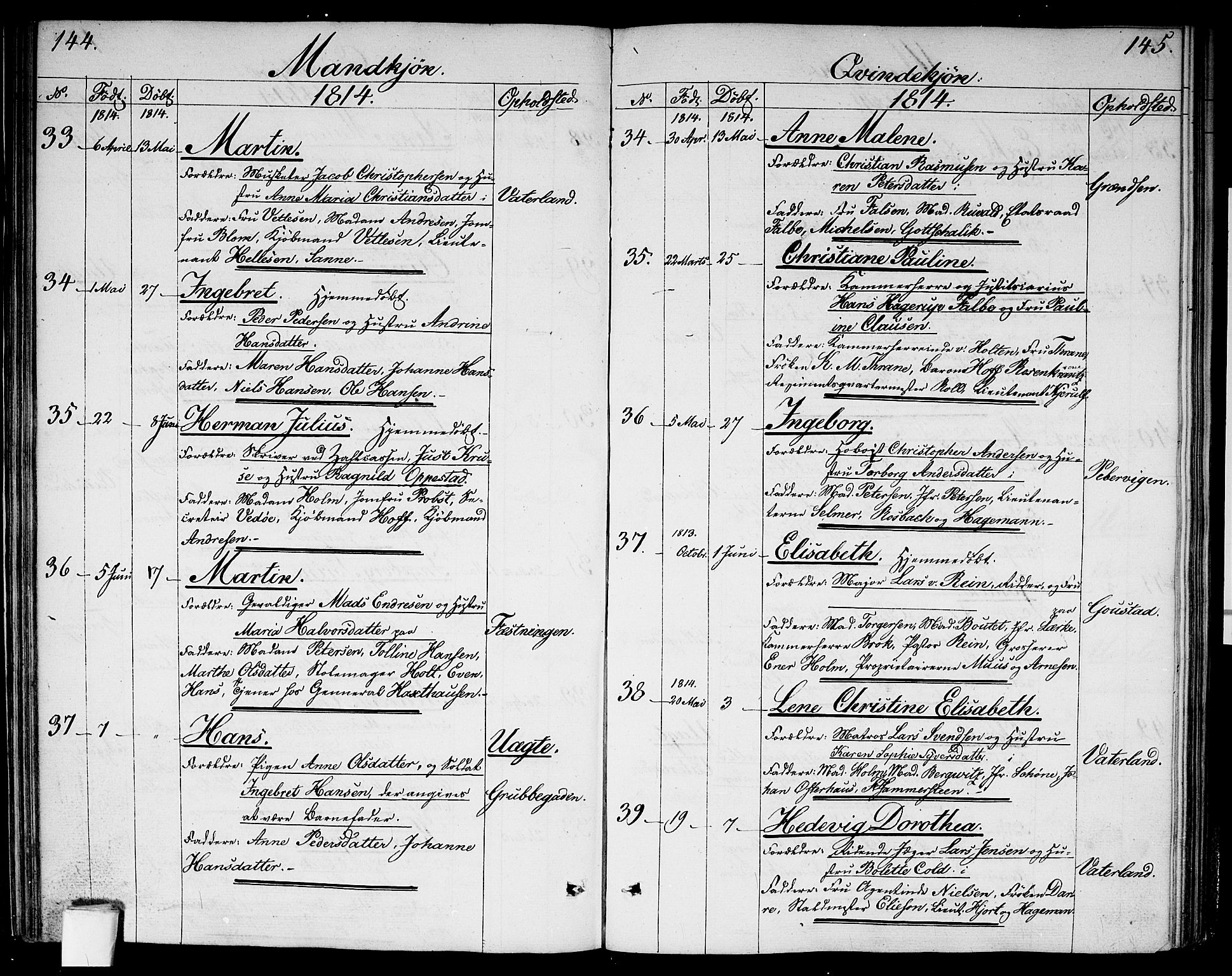 Garnisonsmenigheten Kirkebøker, AV/SAO-A-10846/G/Ga/L0002: Parish register (copy) no. 2, 1810-1814, p. 144-145