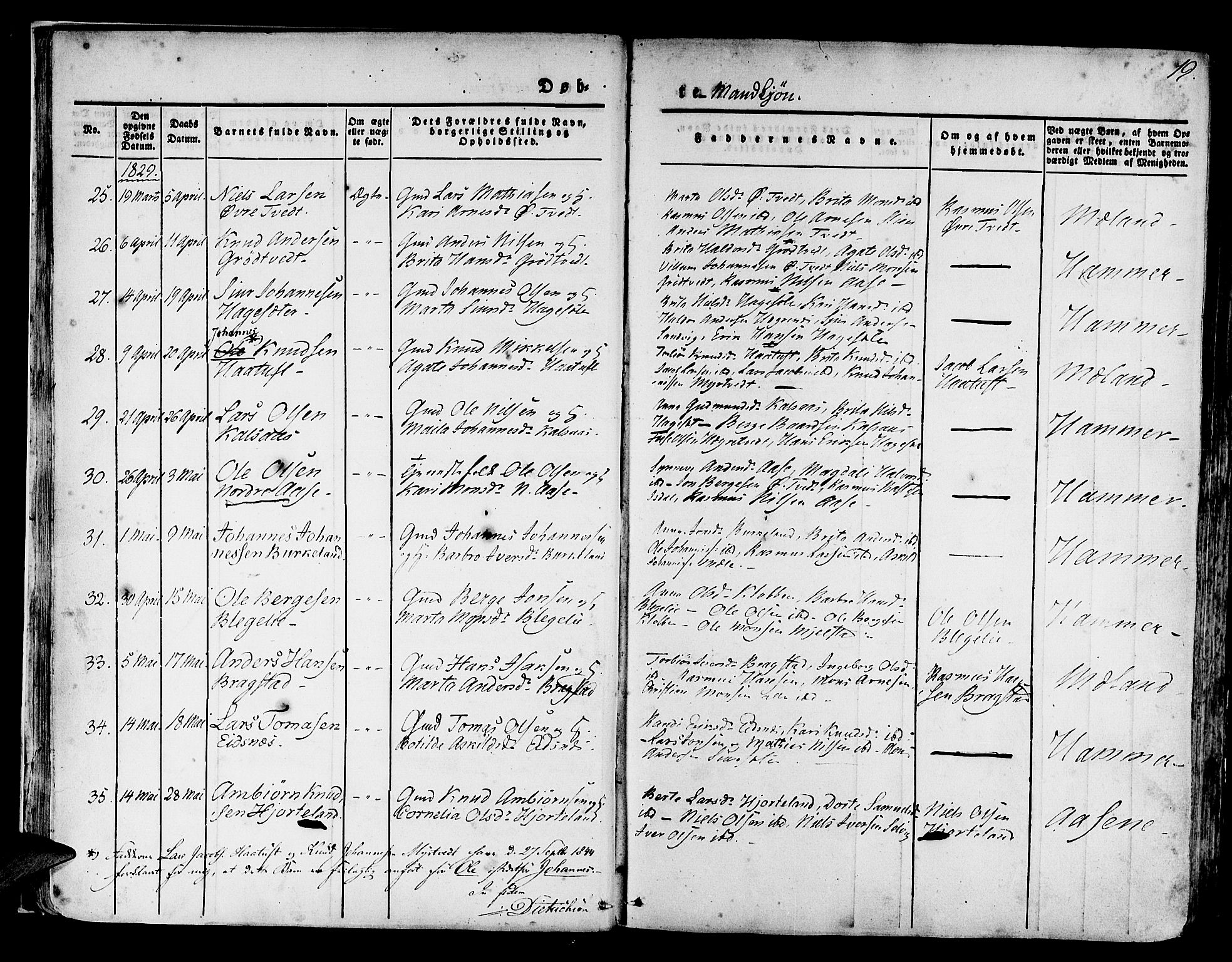 Hamre sokneprestembete, AV/SAB-A-75501/H/Ha/Haa/Haaa/L0011: Parish register (official) no. A 11, 1826-1834, p. 19