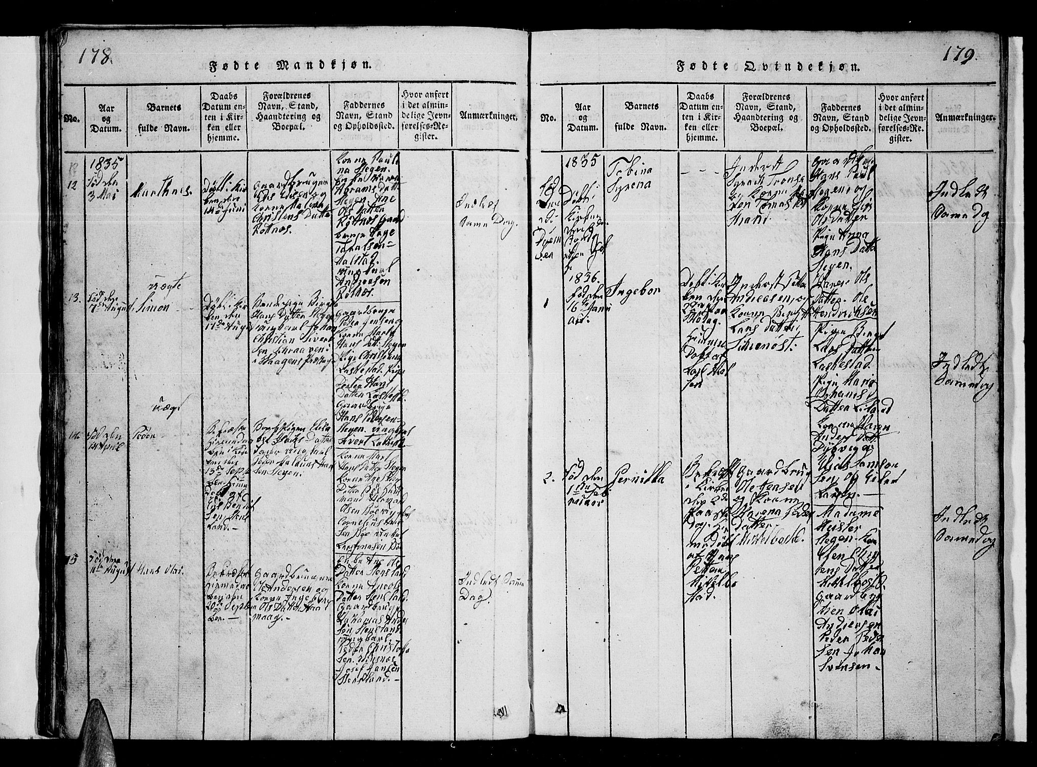 Ministerialprotokoller, klokkerbøker og fødselsregistre - Nordland, SAT/A-1459/855/L0812: Parish register (copy) no. 855C01, 1821-1838, p. 178-179