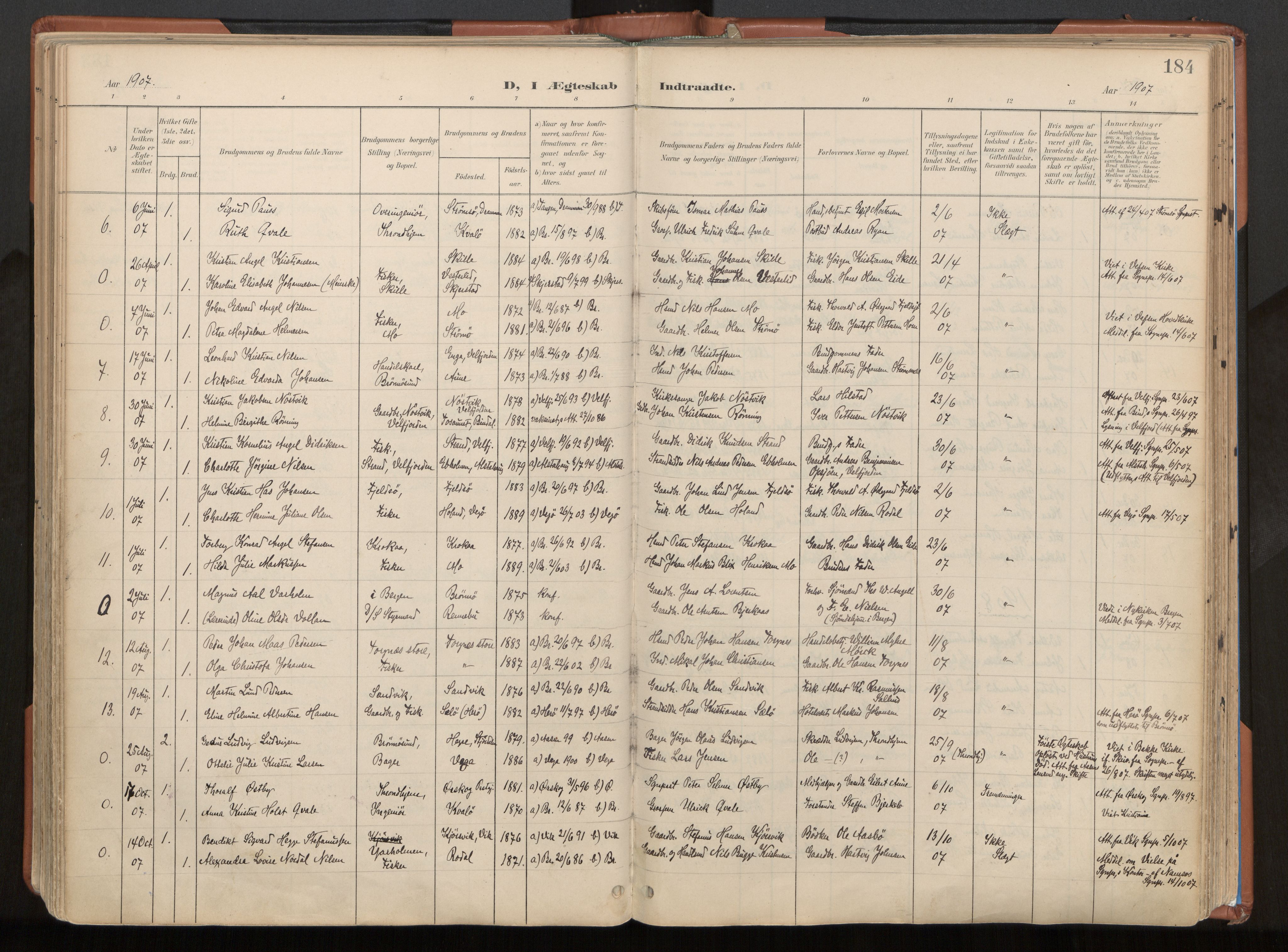 Ministerialprotokoller, klokkerbøker og fødselsregistre - Nordland, AV/SAT-A-1459/813/L0201: Parish register (official) no. 813A11, 1901-1918, p. 184