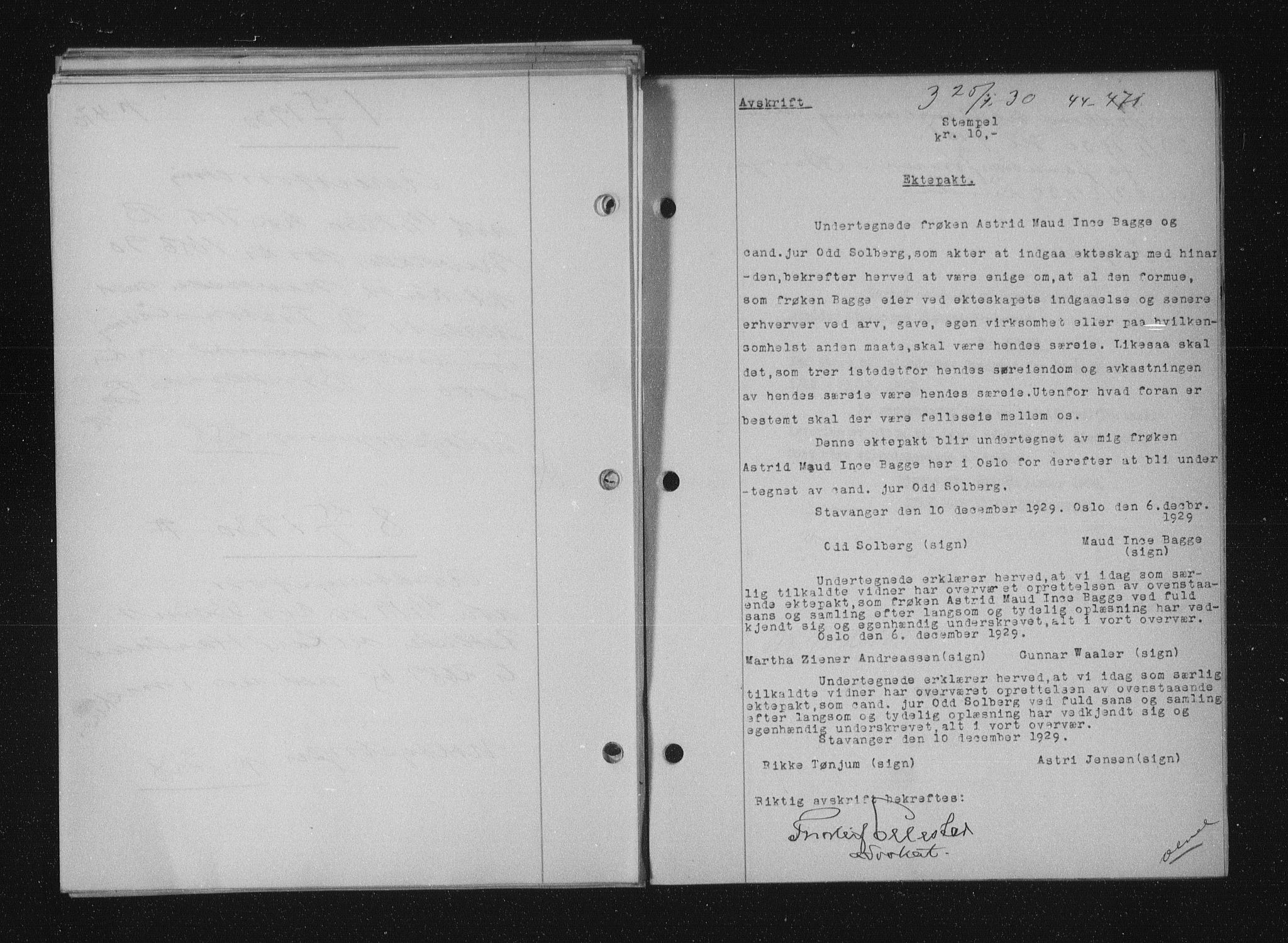 Stavanger byfogd, SAST/A-101408/001/4/41/410/410BB/L0056: Mortgage book no. 44, 1929-1930, Deed date: 25.01.1930
