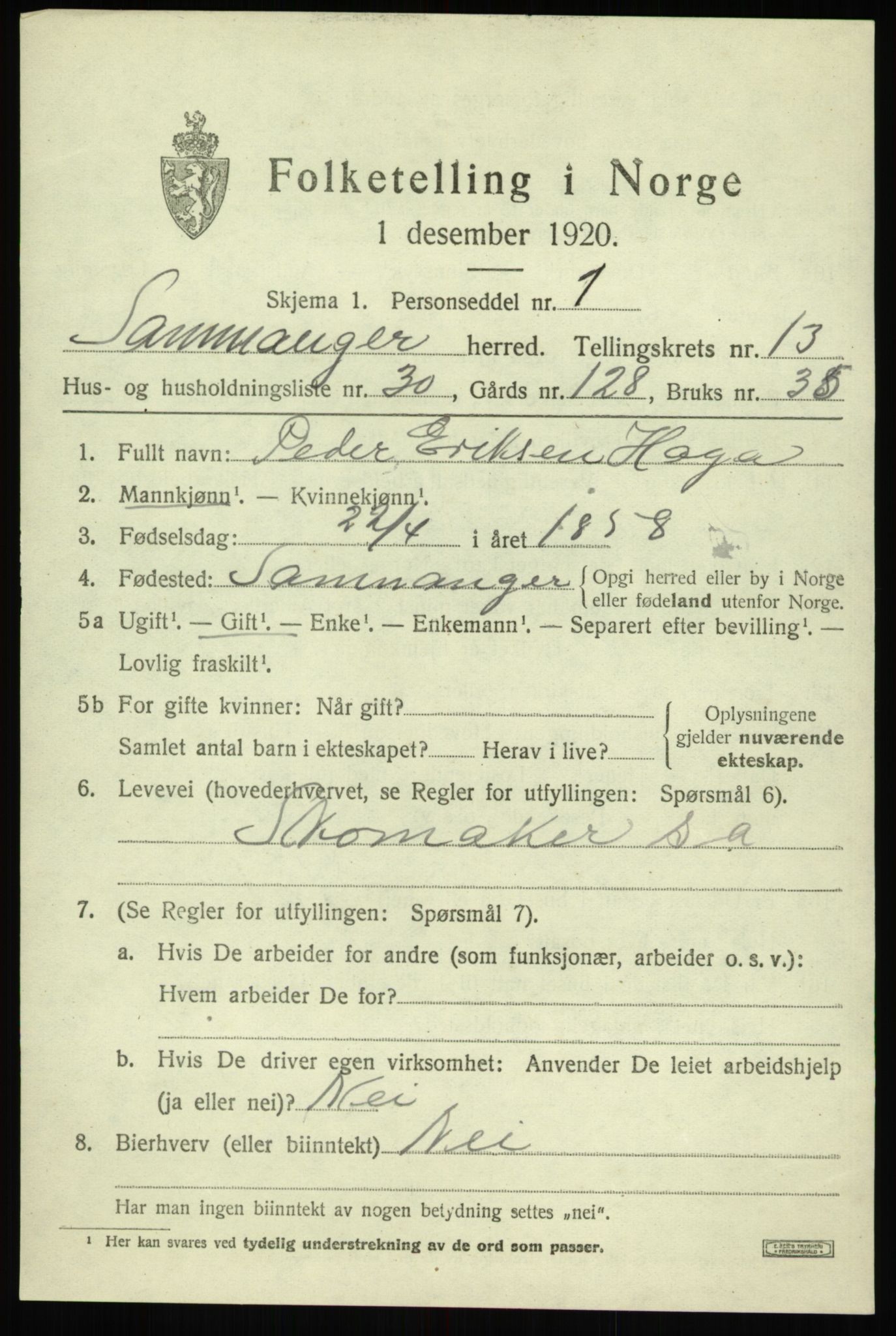 SAB, 1920 census for Samnanger, 1920, p. 5517