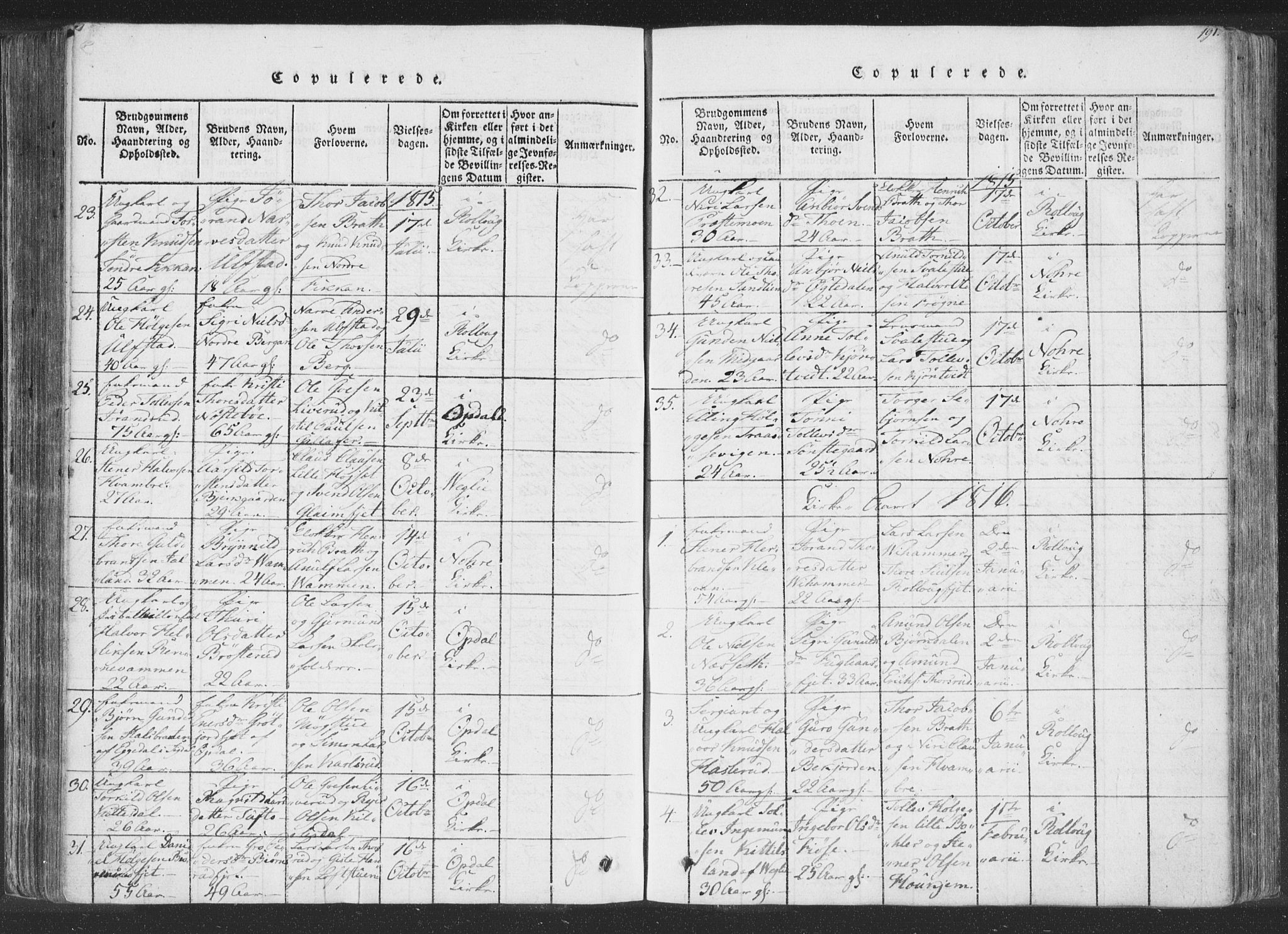 Rollag kirkebøker, AV/SAKO-A-240/F/Fa/L0006: Parish register (official) no. I 6, 1814-1828, p. 191