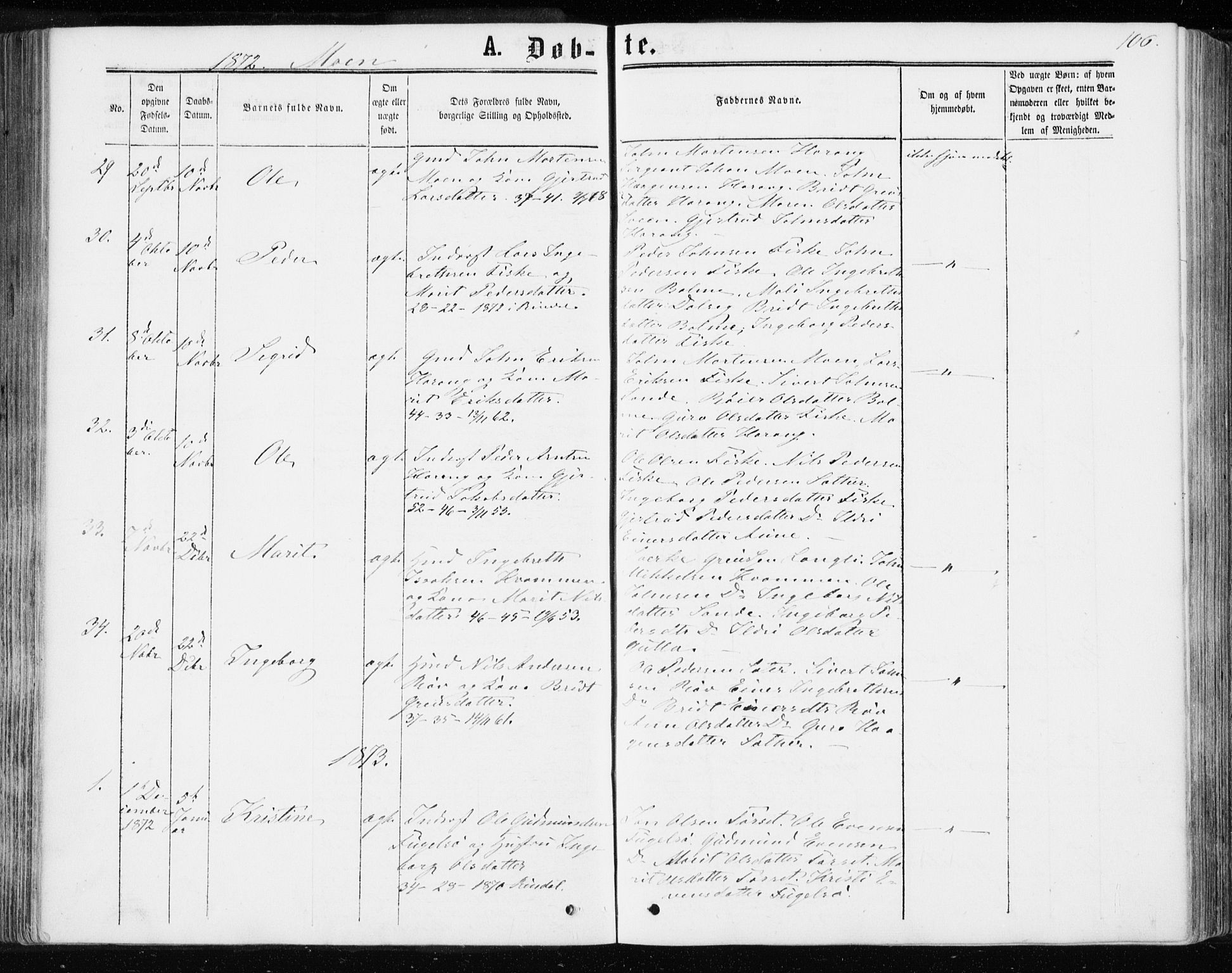 Ministerialprotokoller, klokkerbøker og fødselsregistre - Møre og Romsdal, SAT/A-1454/595/L1045: Parish register (official) no. 595A07, 1863-1873, p. 106