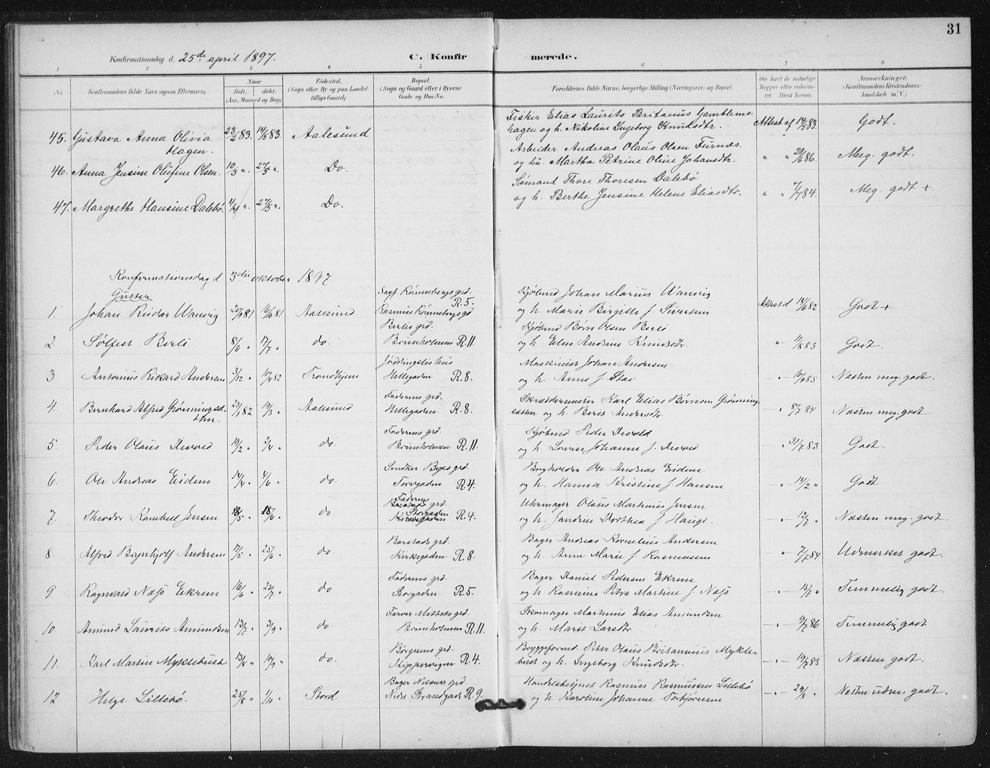 Ministerialprotokoller, klokkerbøker og fødselsregistre - Møre og Romsdal, AV/SAT-A-1454/529/L0457: Parish register (official) no. 529A07, 1894-1903, p. 31