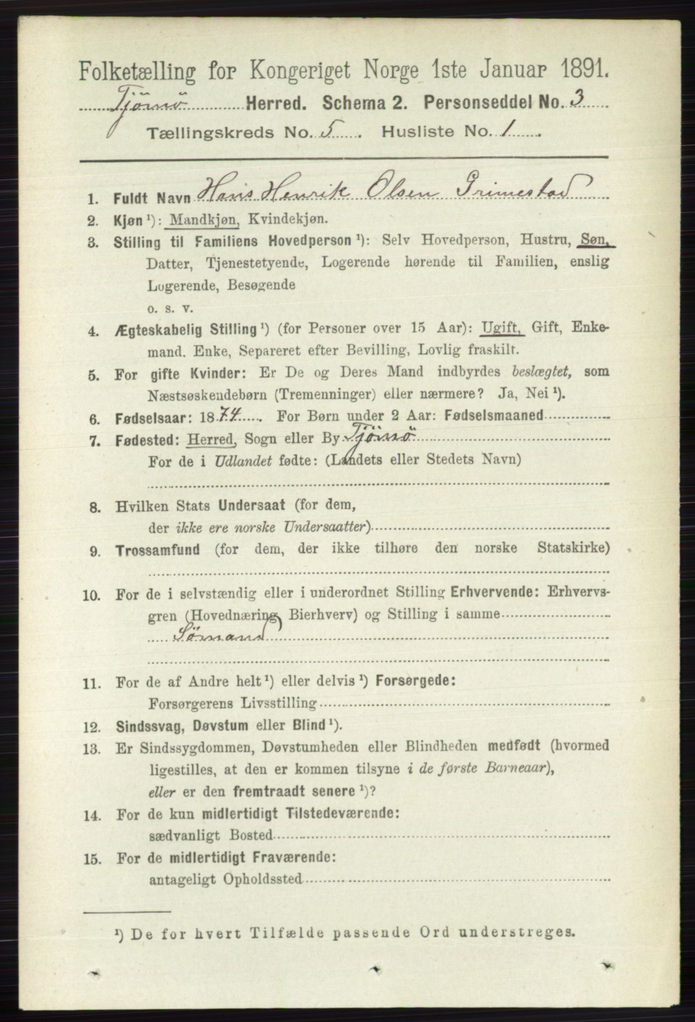 RA, 1891 census for 0723 Tjøme, 1891, p. 1670