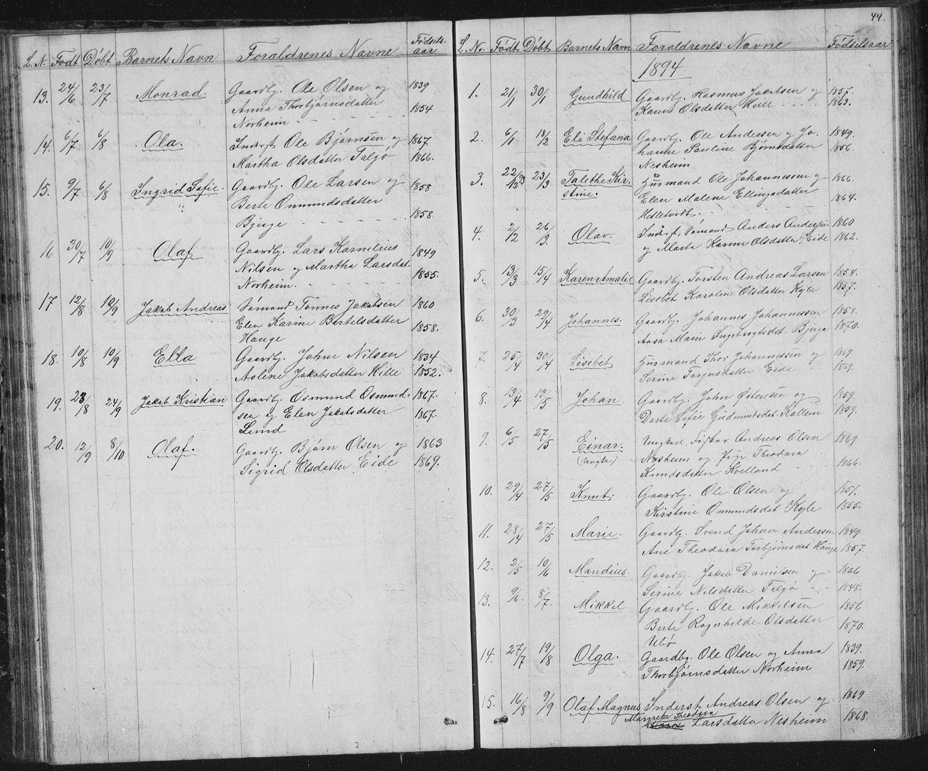 Nedstrand sokneprestkontor, AV/SAST-A-101841/01/V: Parish register (copy) no. B 2, 1848-1933, p. 44