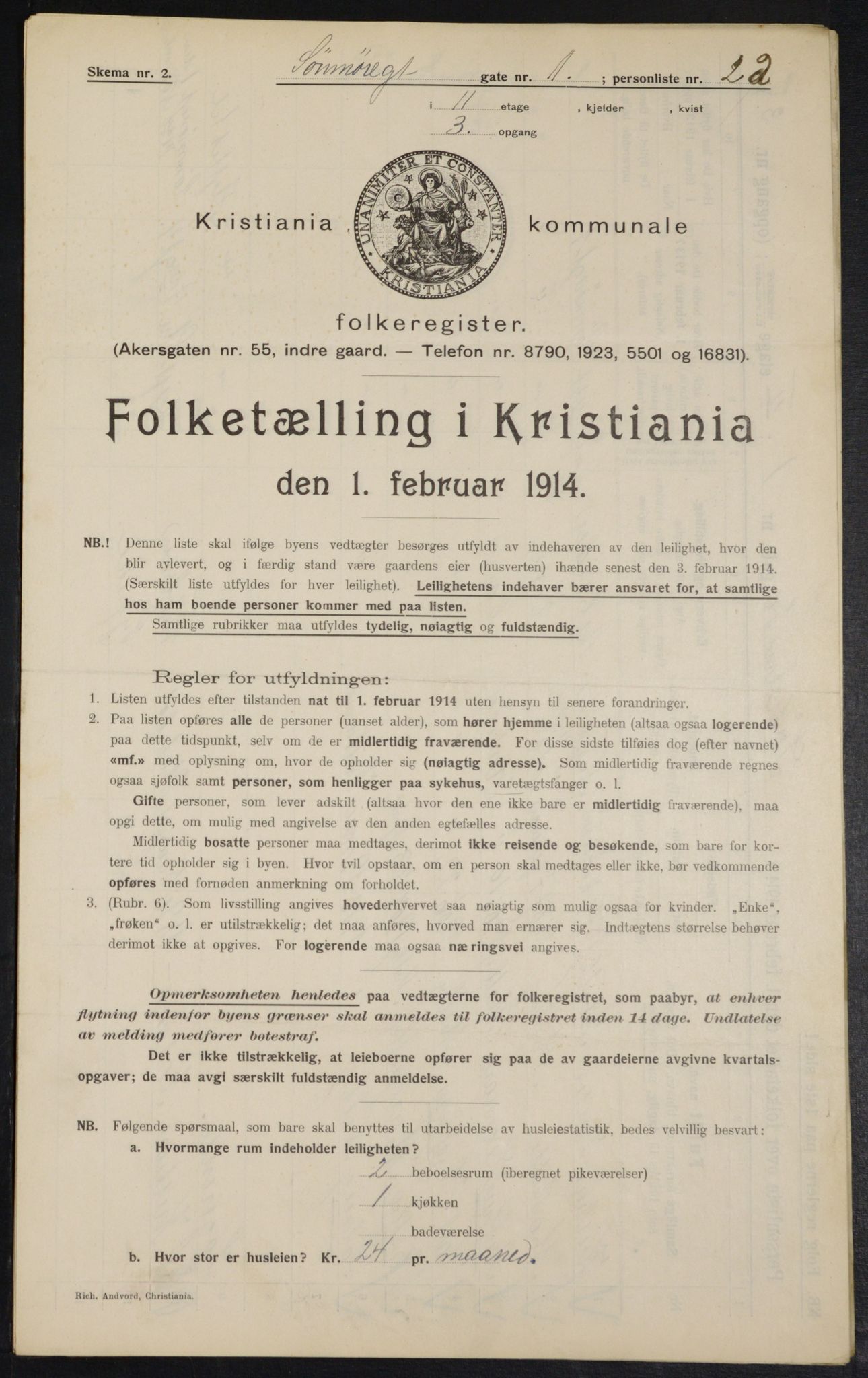 OBA, Municipal Census 1914 for Kristiania, 1914, p. 105377