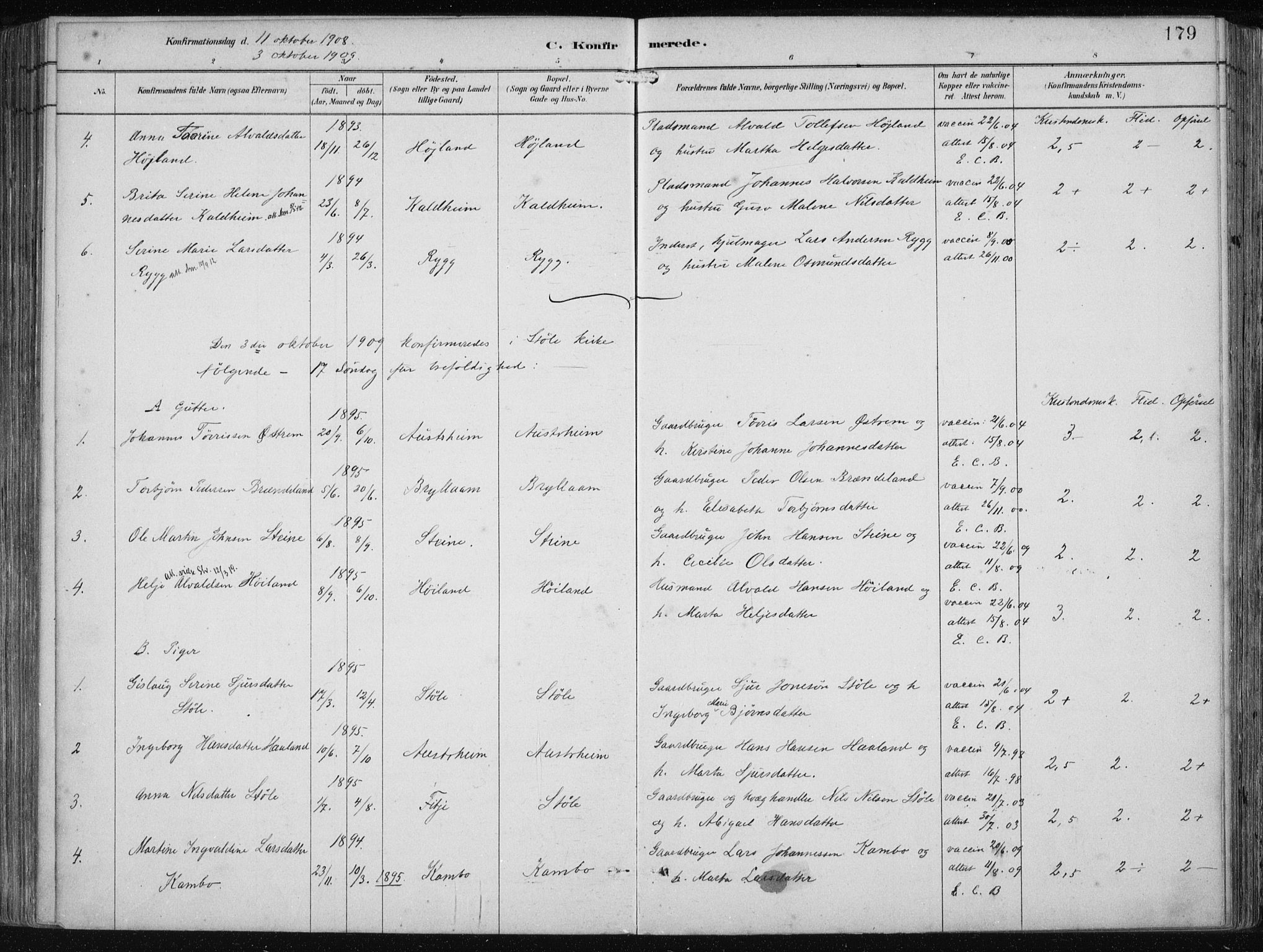 Etne sokneprestembete, SAB/A-75001/H/Haa: Parish register (official) no. B  1, 1879-1919, p. 179