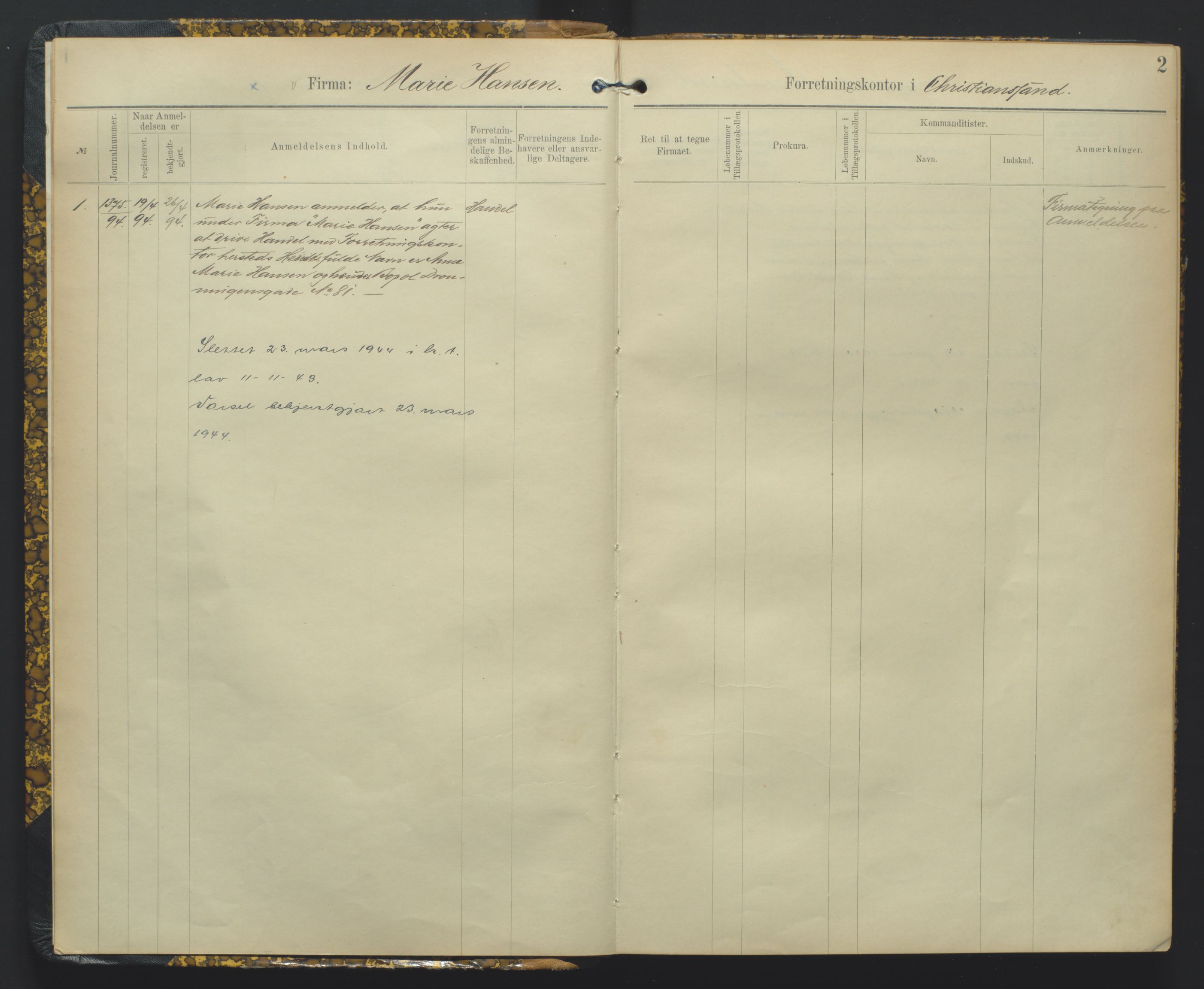 Kristiansand byrett, AV/SAK-1223-0001/K/Kb/L0003: Handelsregister A II, 1894-1904, p. 2