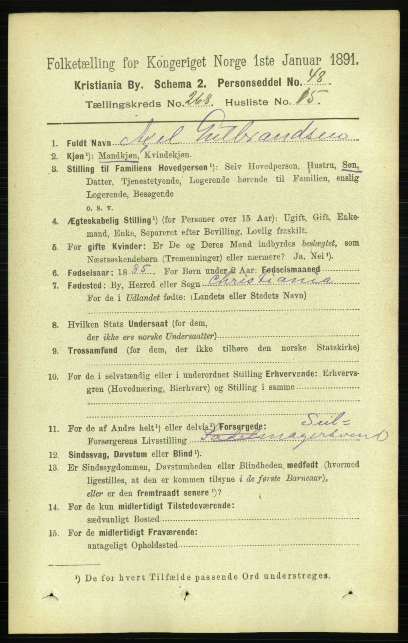 RA, 1891 census for 0301 Kristiania, 1891, p. 162441