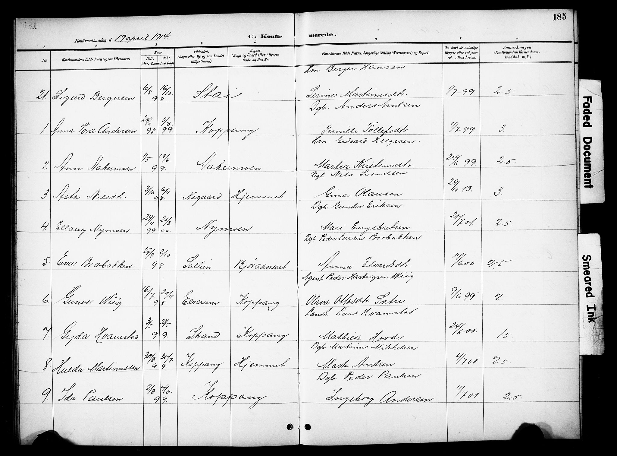 Stor-Elvdal prestekontor, AV/SAH-PREST-052/H/Ha/Hab/L0003: Parish register (copy) no. 3, 1895-1917, p. 185