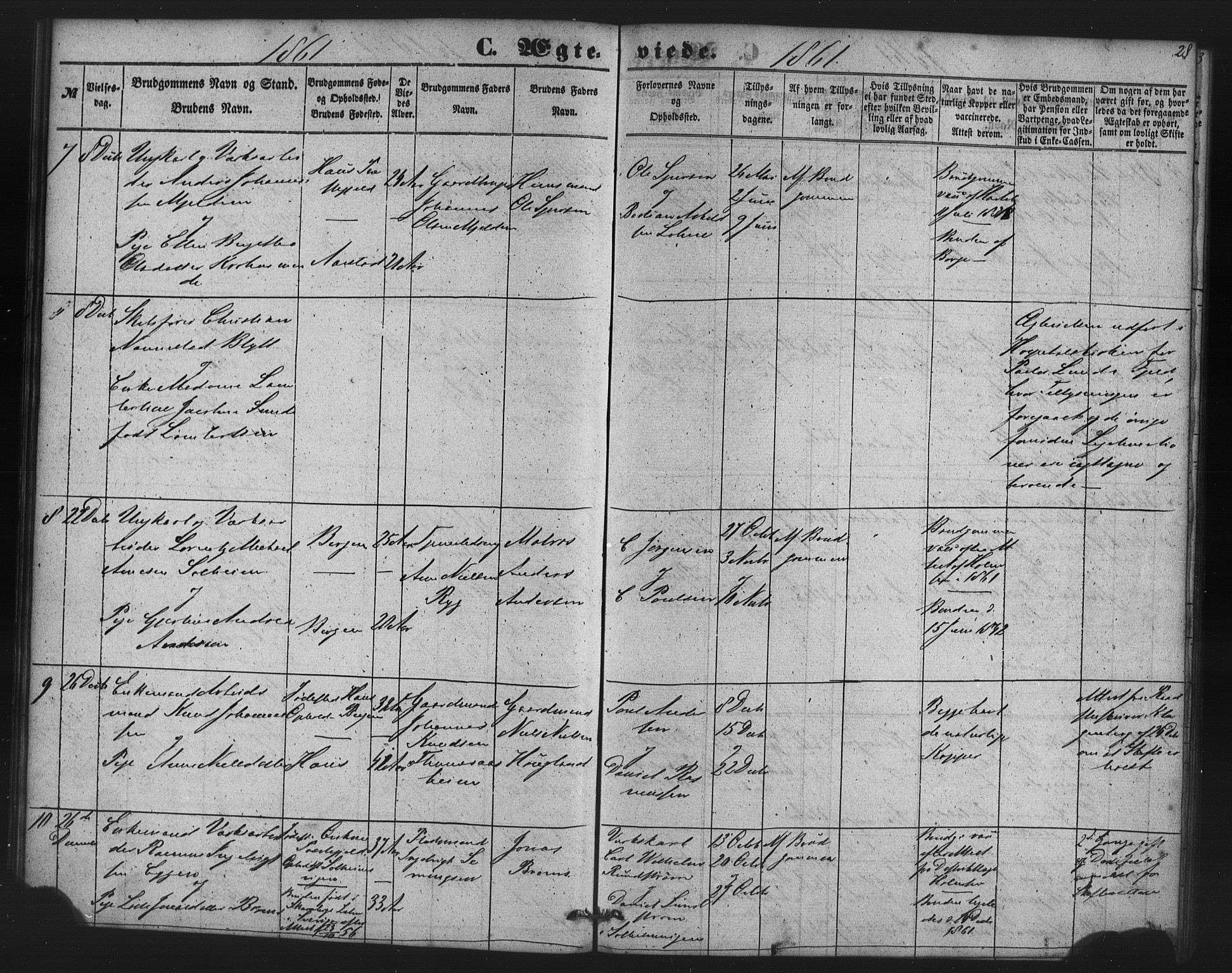 St. Jørgens hospital og Årstad sokneprestembete, AV/SAB-A-99934: Parish register (copy) no. A 7, 1854-1886, p. 28
