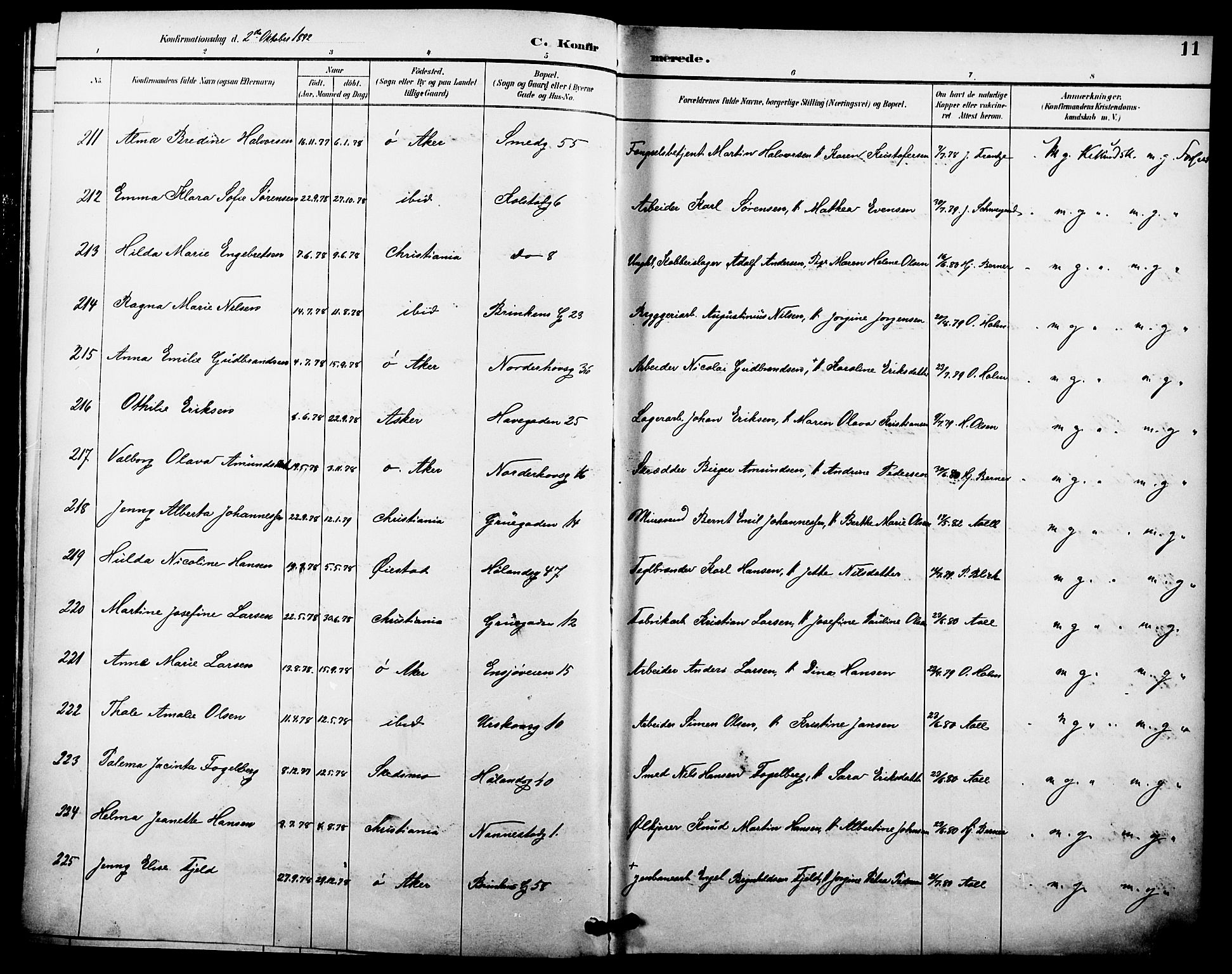 Kampen prestekontor Kirkebøker, AV/SAO-A-10853/F/Fa/L0008: Parish register (official) no. I 8, 1892-1902, p. 11